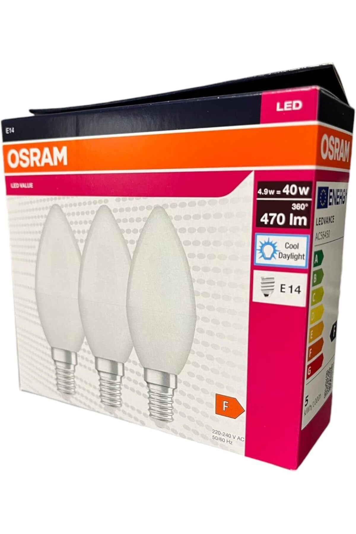 STOREMAX htpshopmx LED Value 4,9Watt (40 Watt) Led Klasik Mum Ampul Beyaz Işık E14 Duy 3 lü Paket 470 Lüm