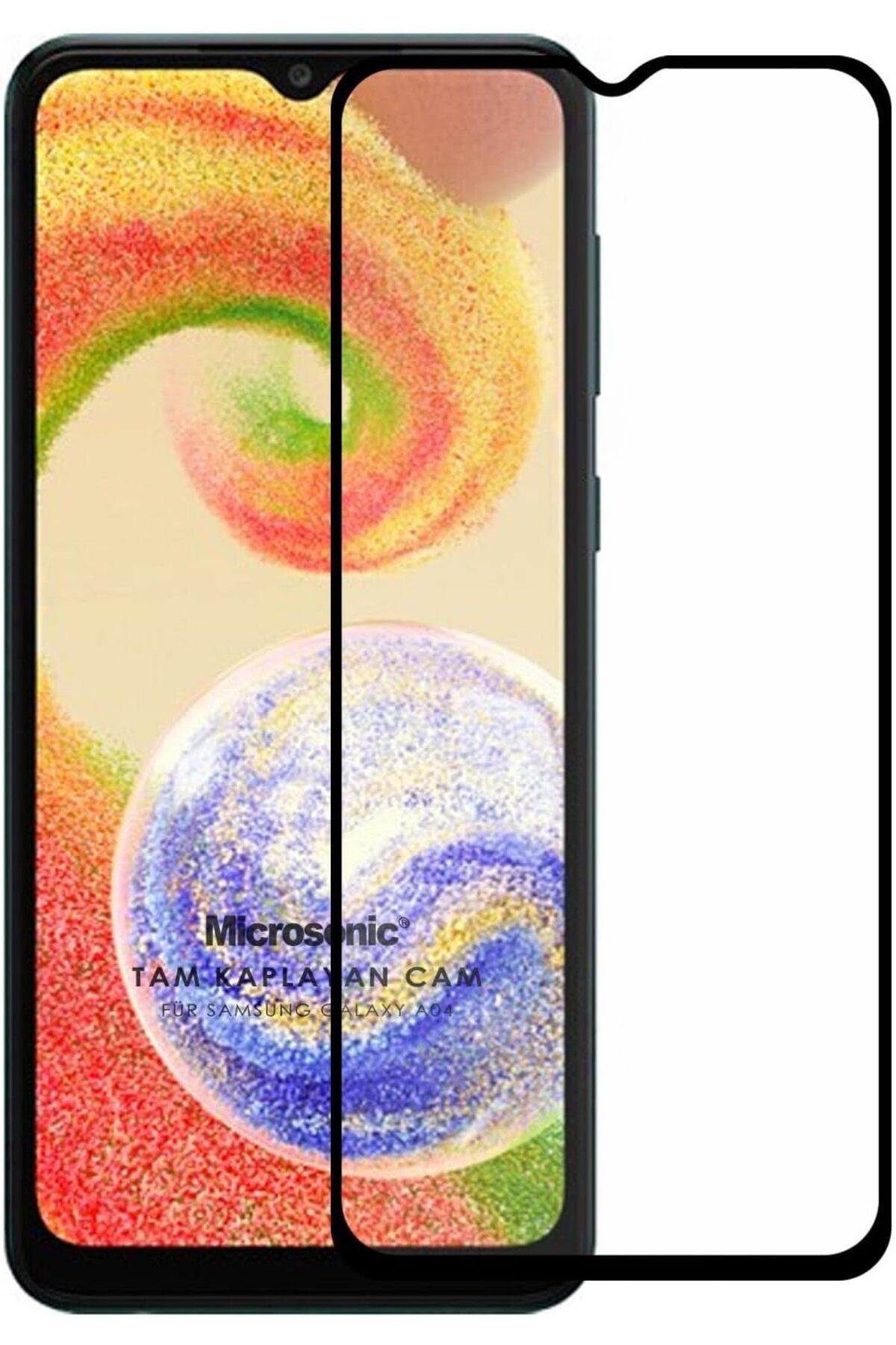 STOREMAX efshopx Samsung Galaxy A04 Tam Kaplayan Temperli Cam Ekran Koruyucu Siyah New Desing 1002192