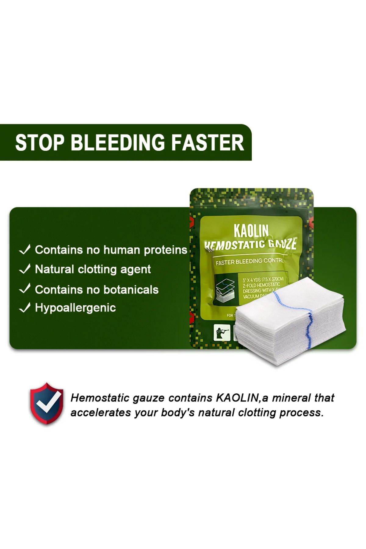Choice-7.5x 370cm Hemostatic Kaolin Gauze Combat Emergency Trauma Z-fold Soluble For Ifak Tactical First Ai 3