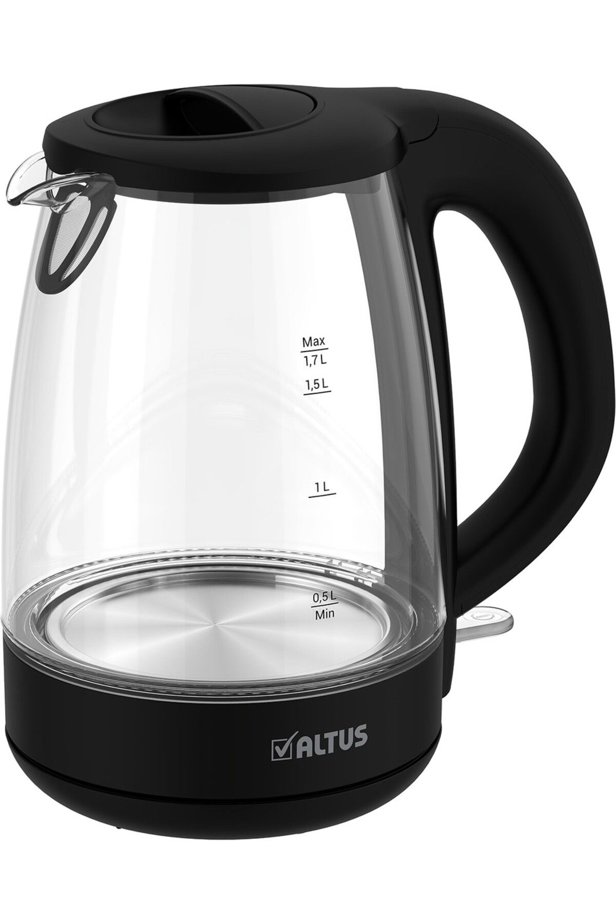 Altus Grm Siyah Cam  Kettle 1,7 Lt Kapasite Gizli Rezistans