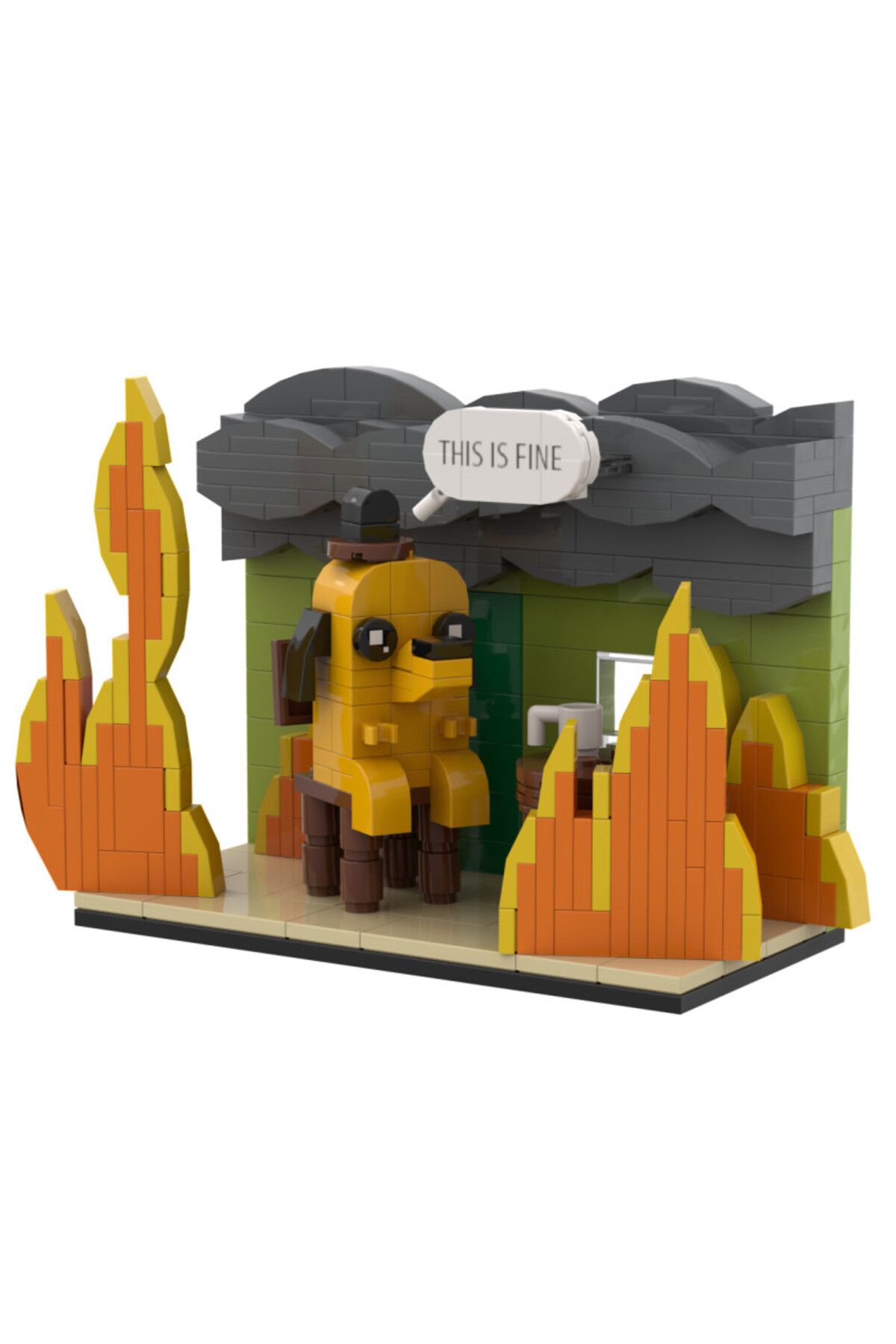 Choice-Paper Instruction No Box 299pc Moc This Is Fine Dog Building Block Kit Cartoon Fire Meme Vignette Ho 2