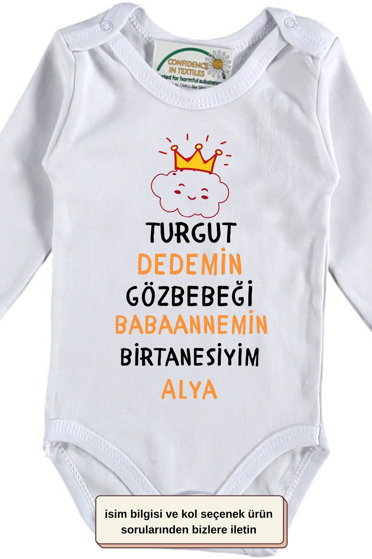 Asilcomkids Dedemin Göz Bebeği Babaannemin bir tanesiyim Yazılı Kişiye özel Bebek Zıbın