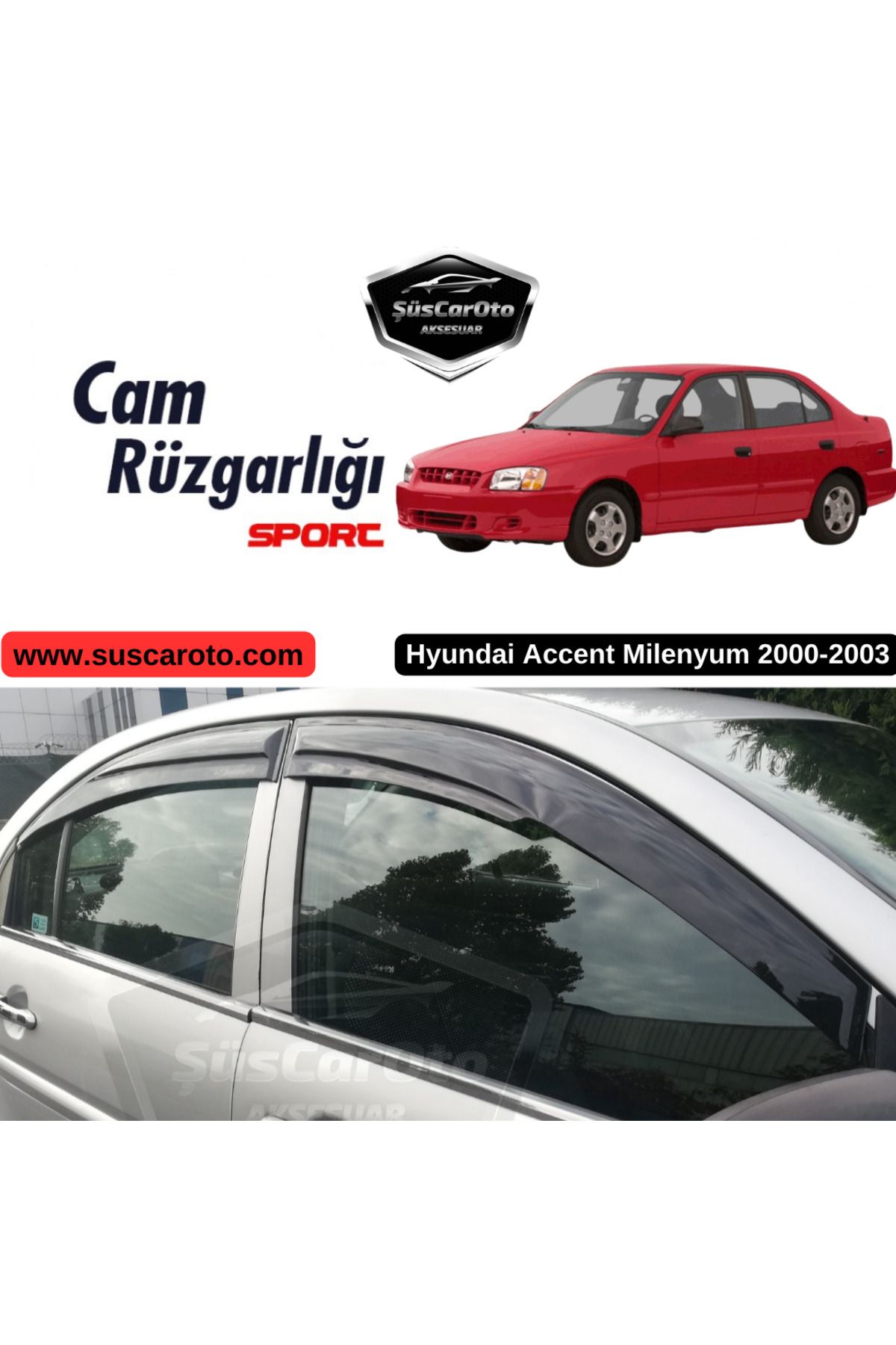 caralp Hyundai Accent Milenyum 2000-2003 Uyumlu Mugen Cam Rüzgarlığı Seti Piano Black 4'lü İthal