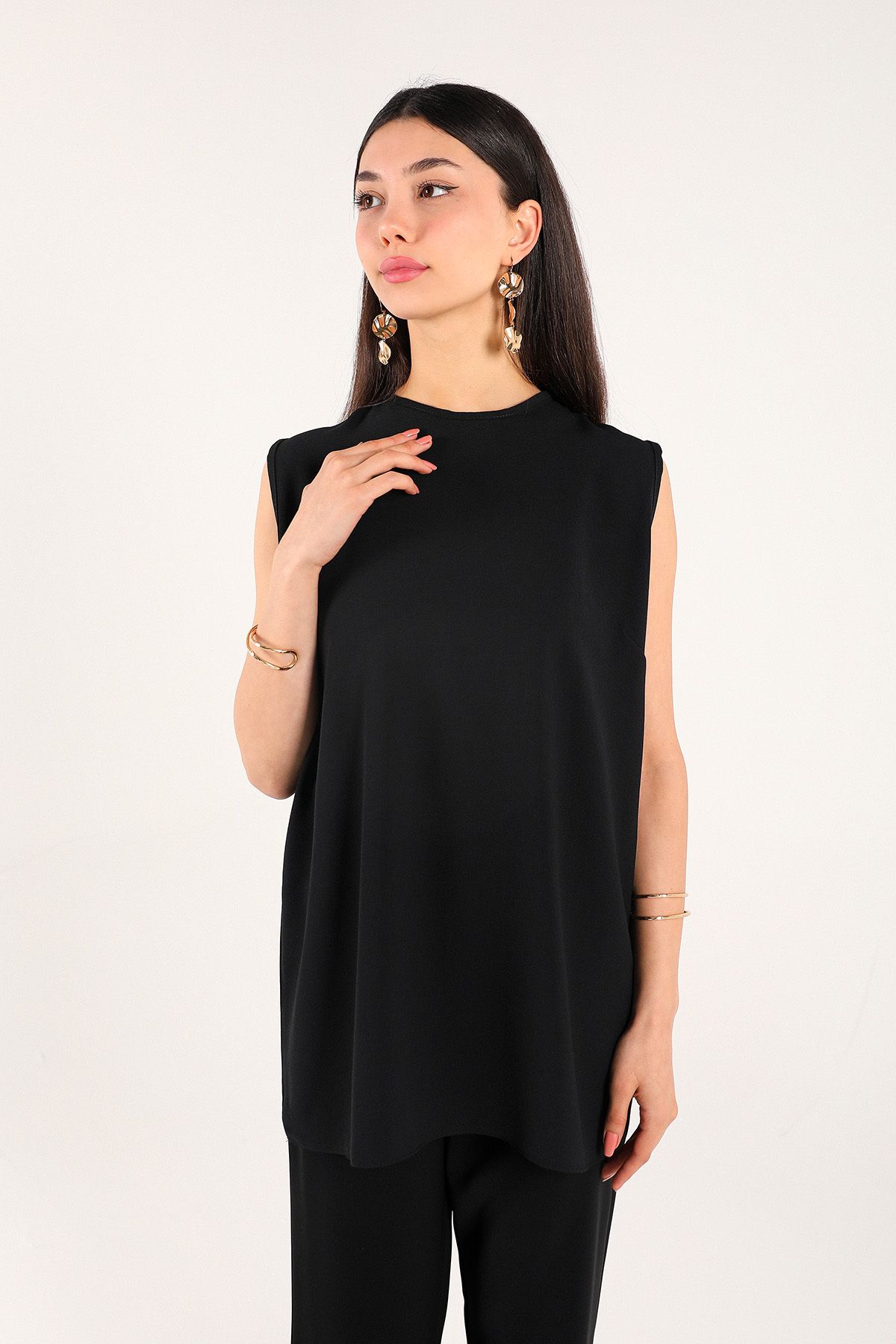 Melike Tatar-Black Crepe Lingerie Tunic 32-4007 4