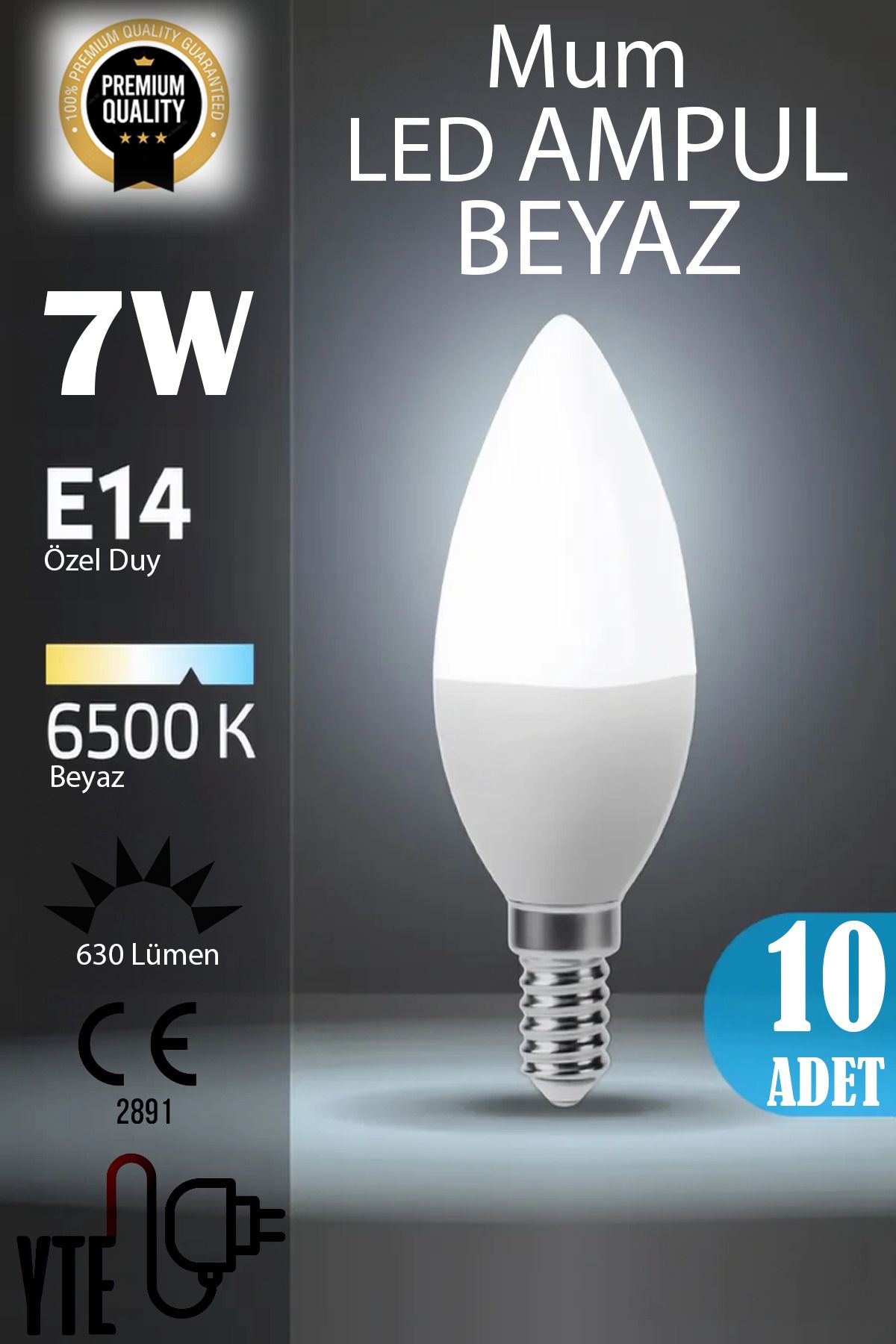 YTE 10 Adet  Kaliteli Beyaz 7W Mum Led Ampul E14 Duy