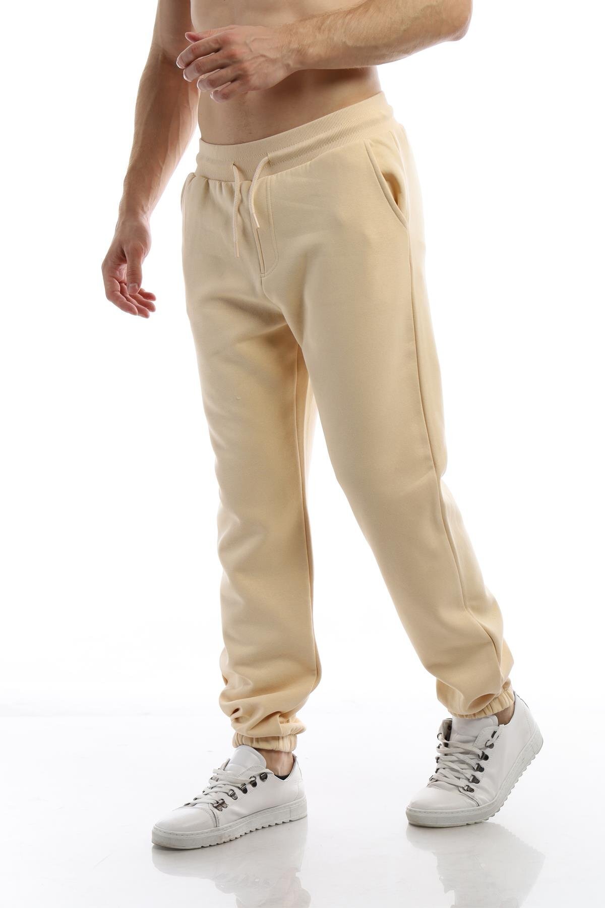 Erkek 3 Iplik Şardonlu Eşofman Altı Krem