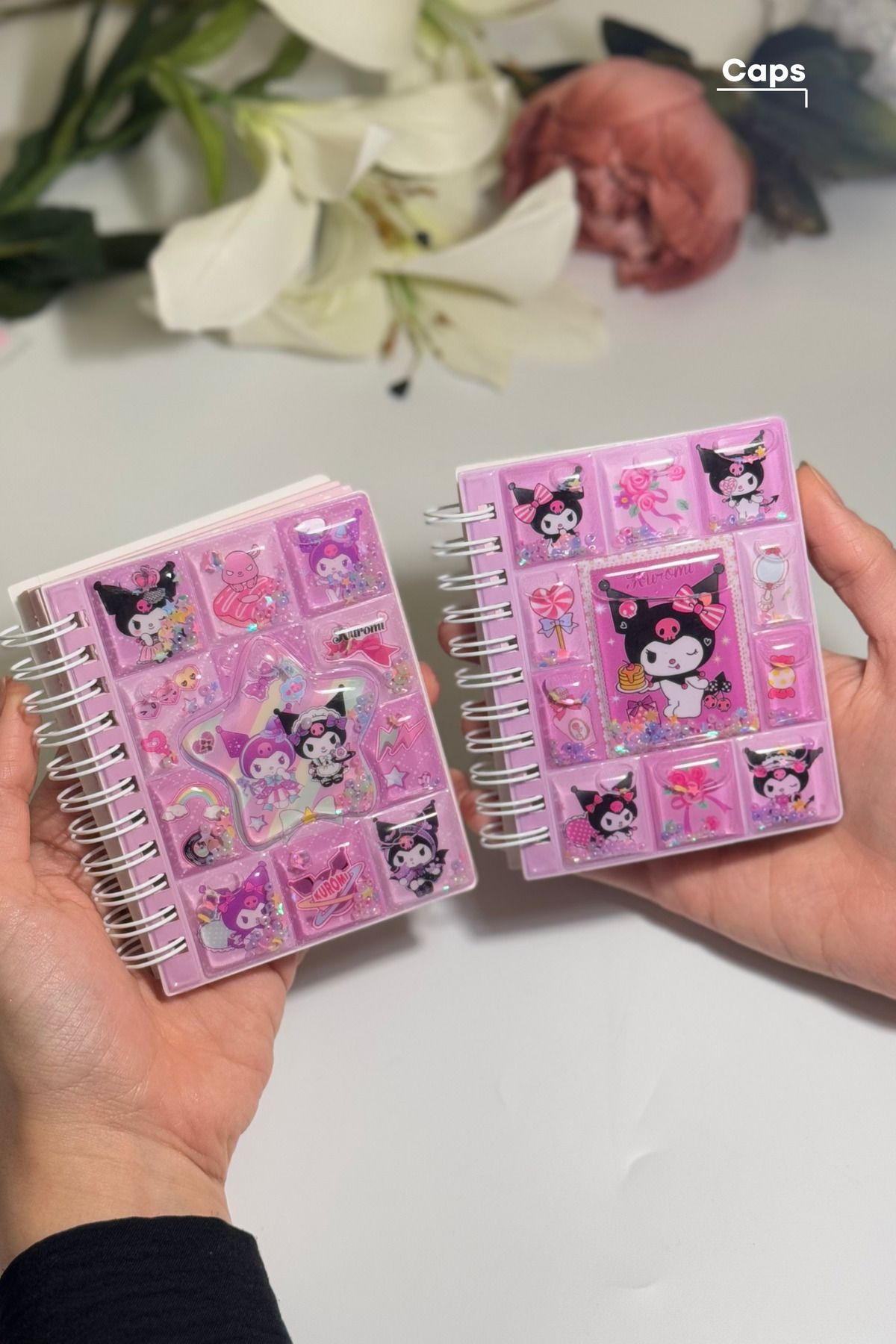 caps Kuromi & My Melody Mini Çizgili Defter İkili Set - Tokalı, Şapkalı ve Pembe Tasarımlar - 220 Sayfa