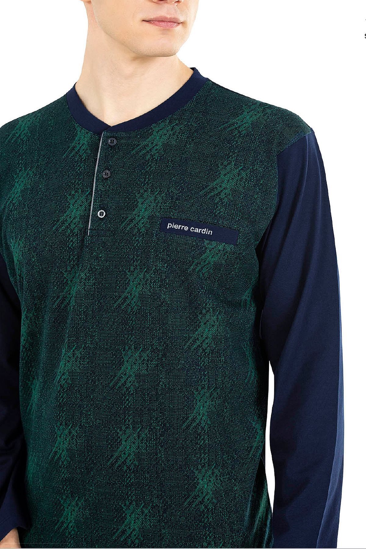 ست پیژامه سبز مردانه لباس خواب آستین بلند ژاکارد 6027 Pierre Cardin