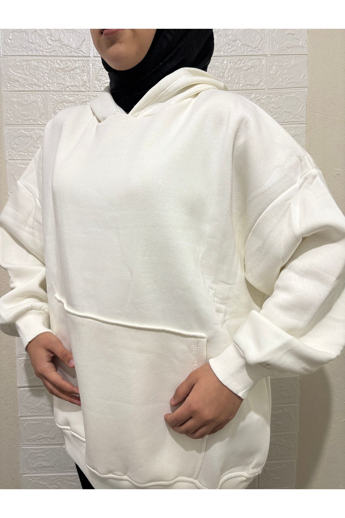 A&D COLLECTION Kapüşonlu Şardonlu Oversize Sweatshirt