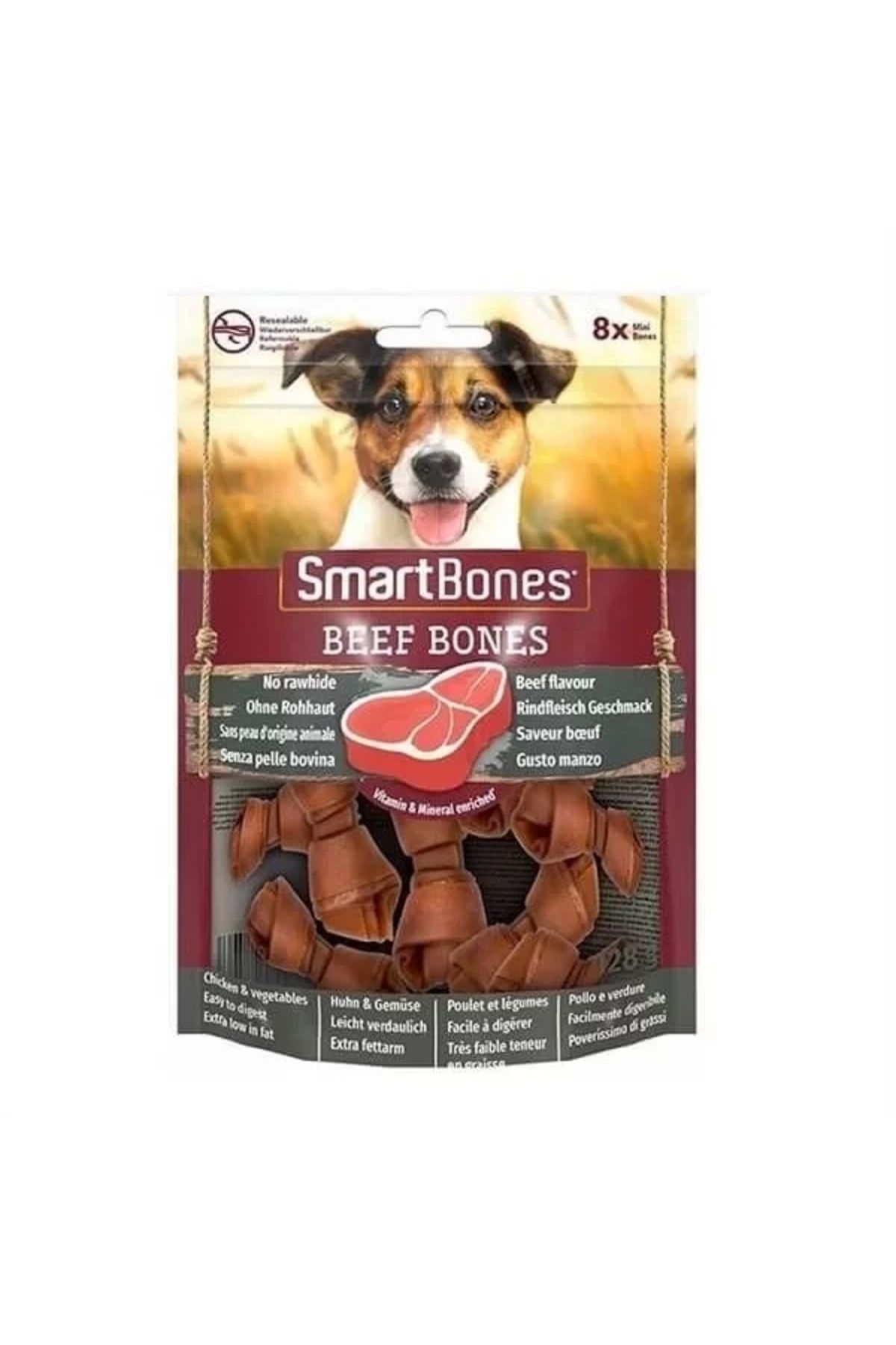 SmartBones Smart Bones Sığır Etli Mini Düğüm Kemik Köpek Ödül Maması 8 Li 128 Gr