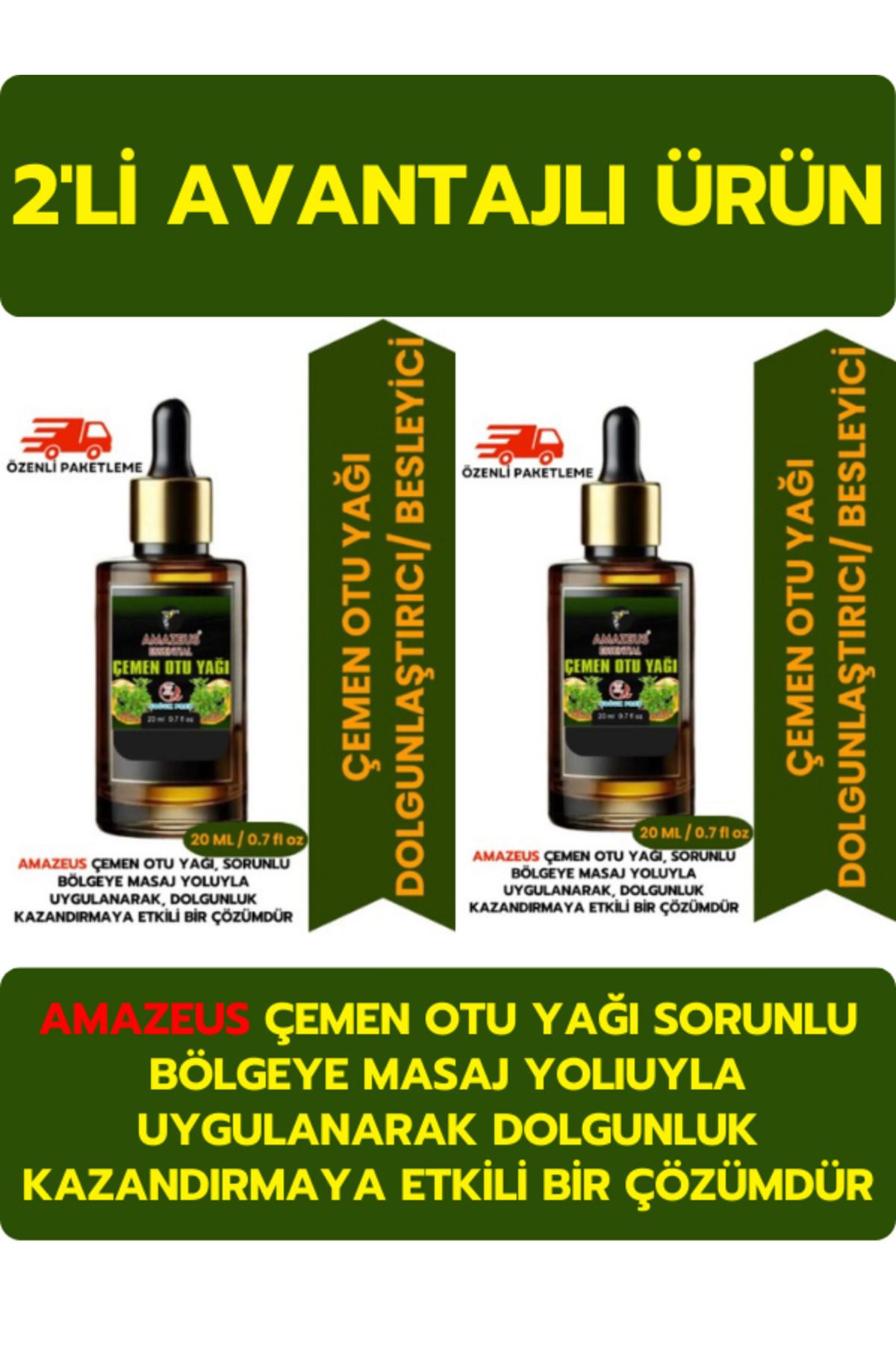 Amazeus 2'Lİ ÇEMEN OTU YAĞI (%100 SAF VE DOĞAL) BESLEYİCİ ETKİ (2*20 ML / 0.7 fl oz) **AVANTAJLI ÜRÜN**