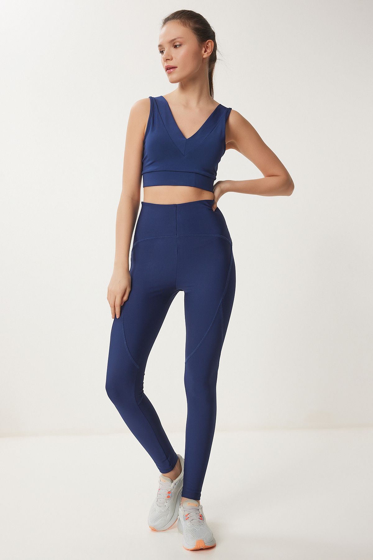 Happiness İstanbul Damskie Granatowe Dzianinowe Legginsy Sportowe Vx00006 Kobieta - 36