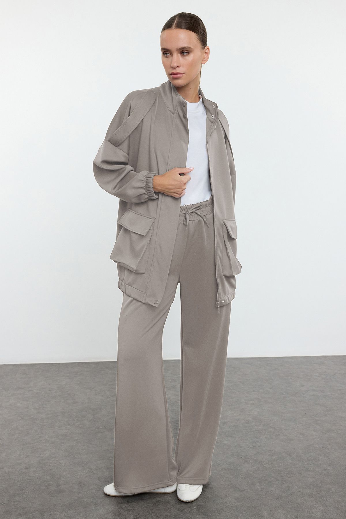 Trendyol Modest Mink Pocket Detailed Stand Collar Knitted Bottom-Top Suit Tctaw25Us00100