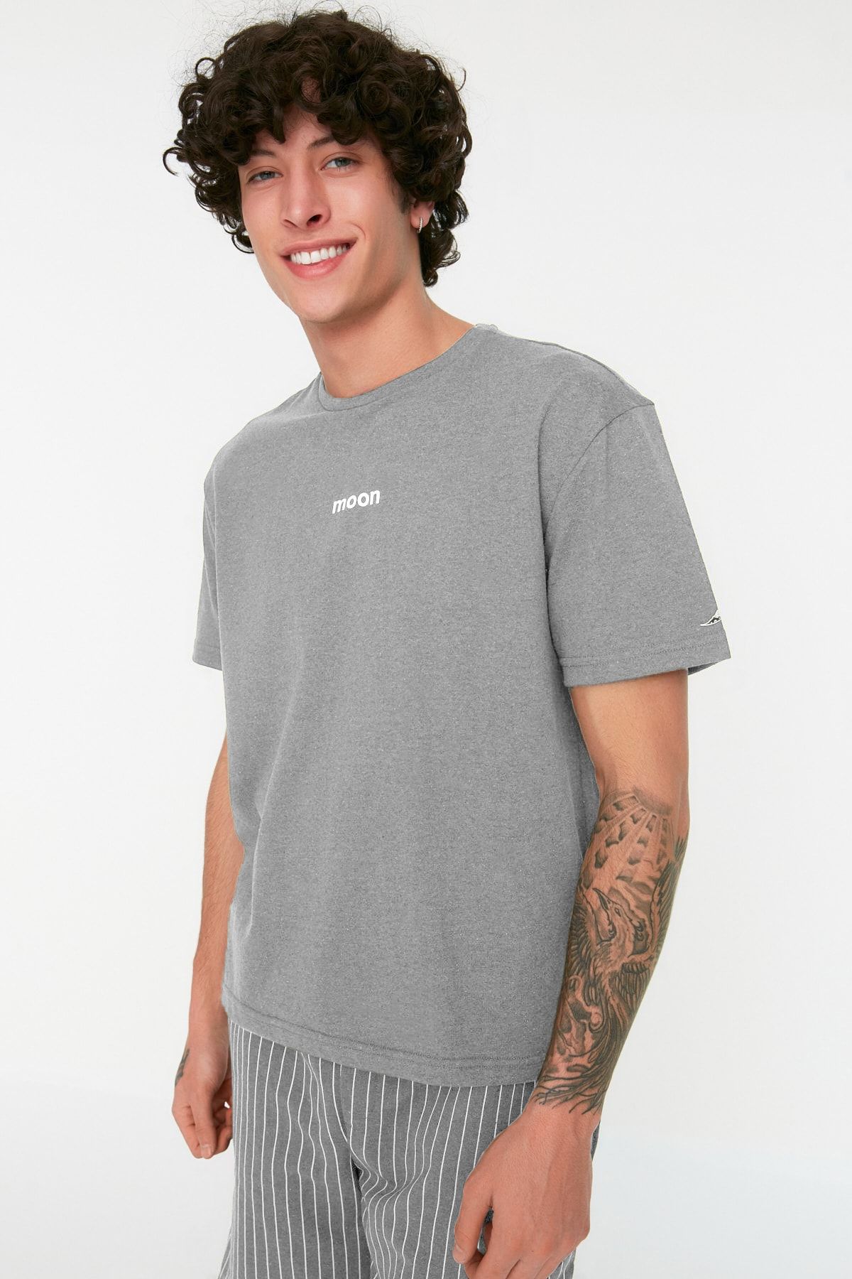 Trendyol Collection-Grey Striped Regular Fit Shorts Pajama Set - Thmss21Pt1005 8