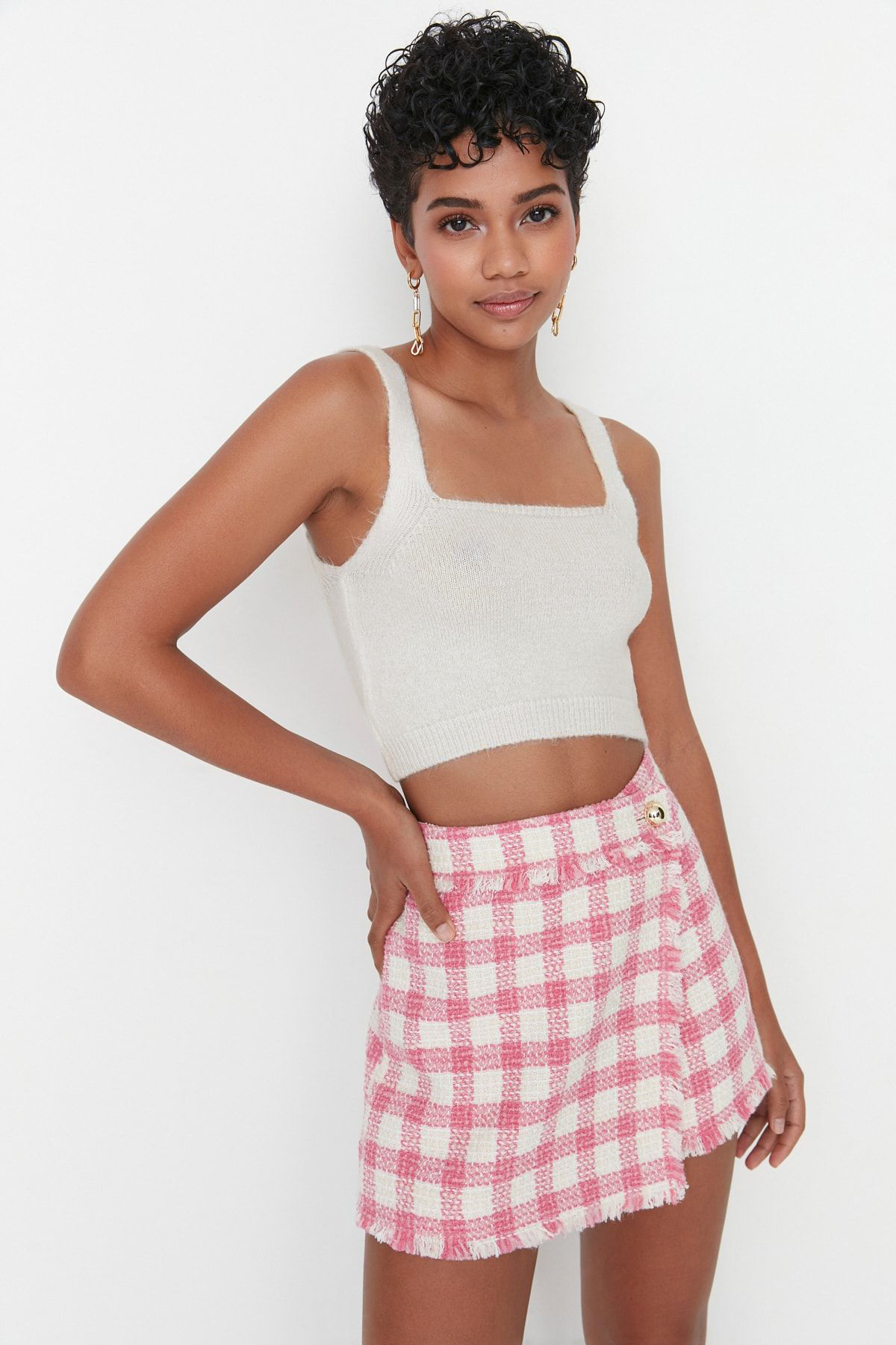 Trendyolmilla  Ekru Crop Yumuşak Dokulu 2'li Bluz-Hırka Triko Takım TWOAW21HI0107 - Görsel 3