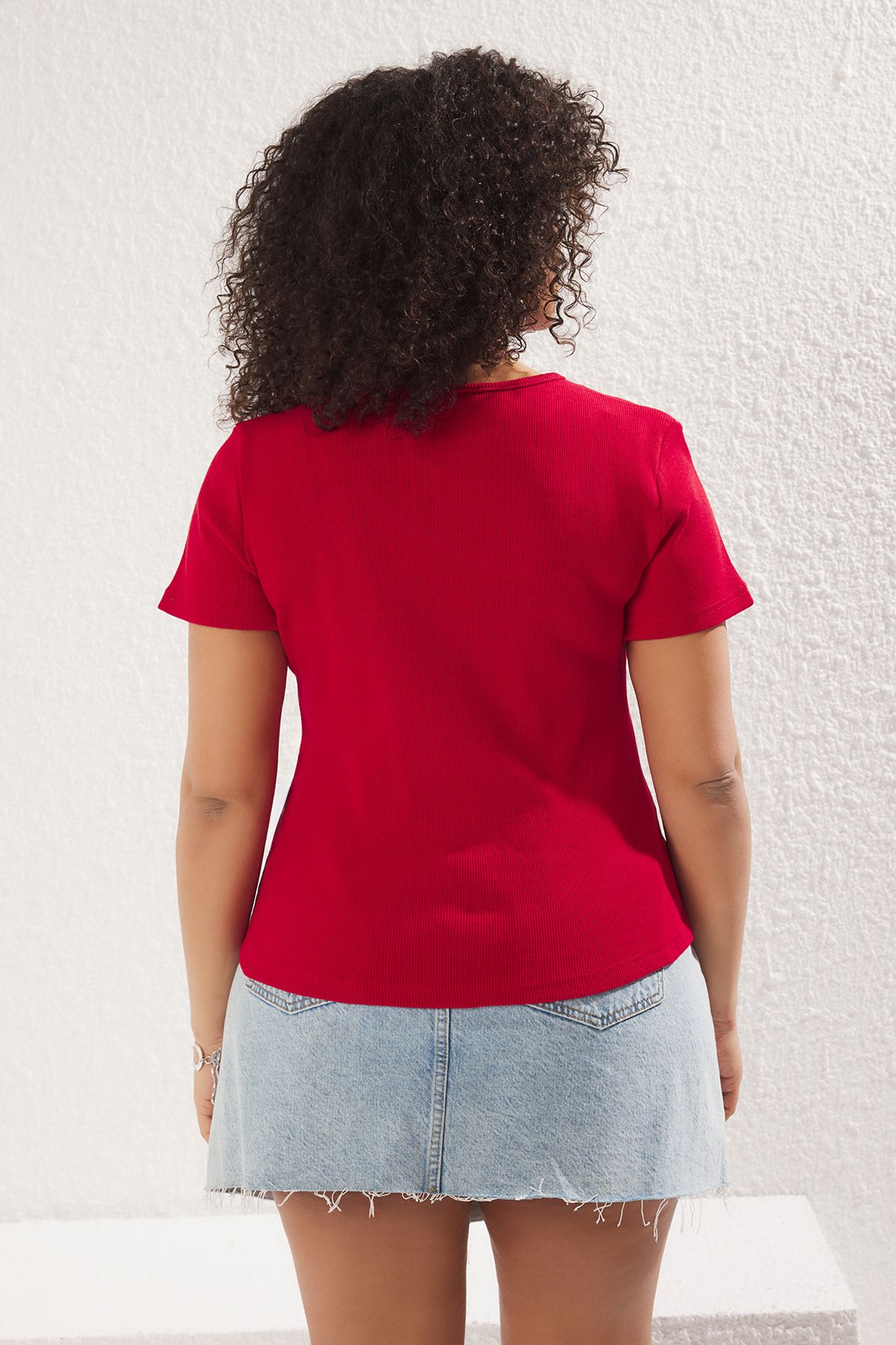 Trendyol Curve-Bluză tricotată cu camisole roșie de mărime mare 10