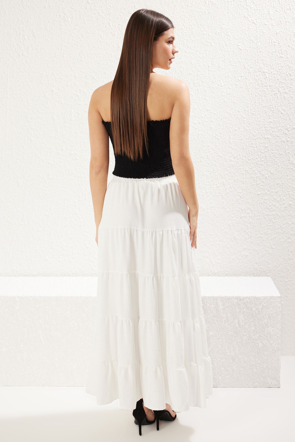 Trendyol Collection-Weißer Baumwoll-Strukturstoff Maxi-Länge gewebter Bohemian-Rock TWOSS25ET00029 4
