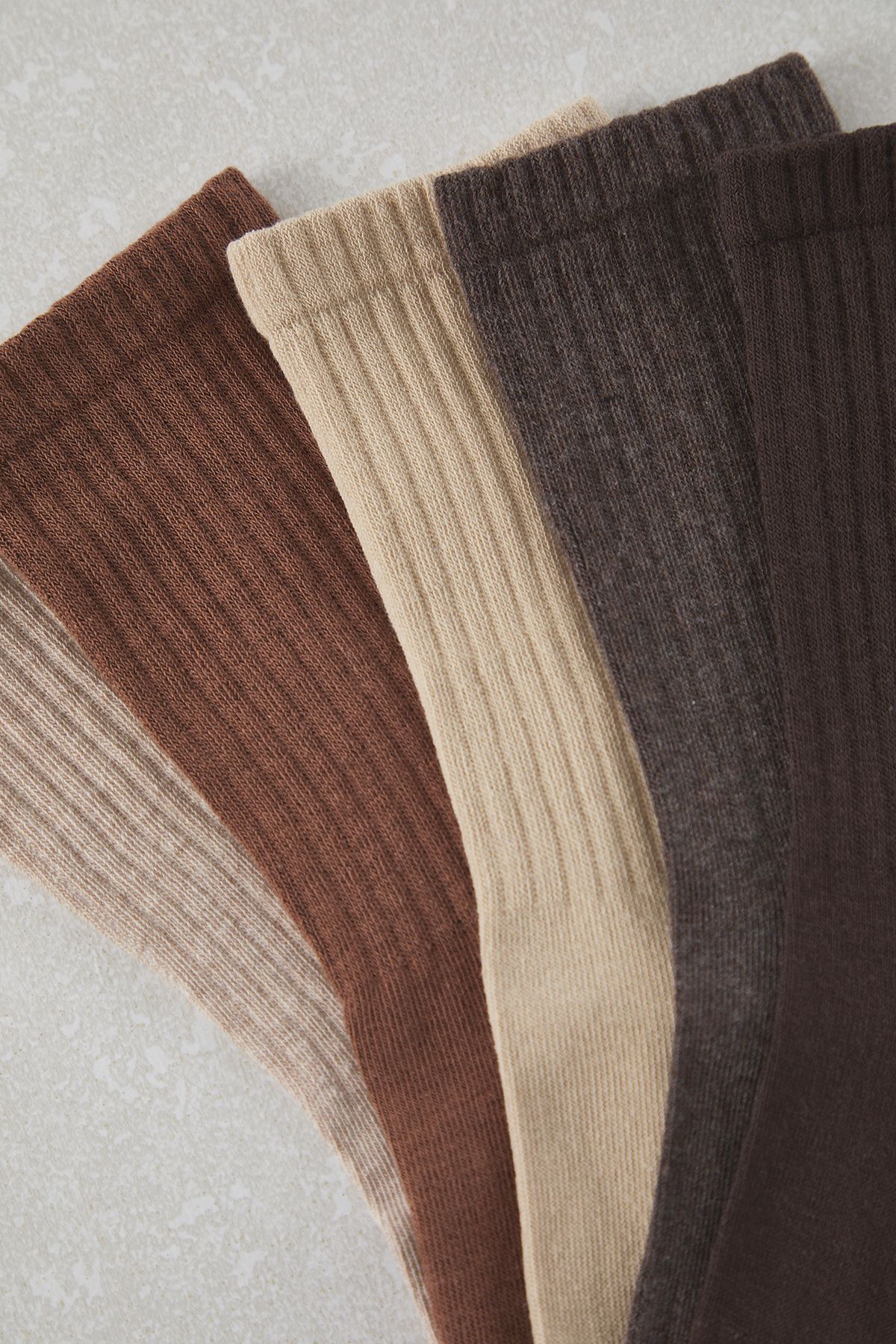Trendyol Collection-Braune, strukturierte 5-teilige College-Socken aus Baumwolle für Unisex – TMNAW25CO00011 3