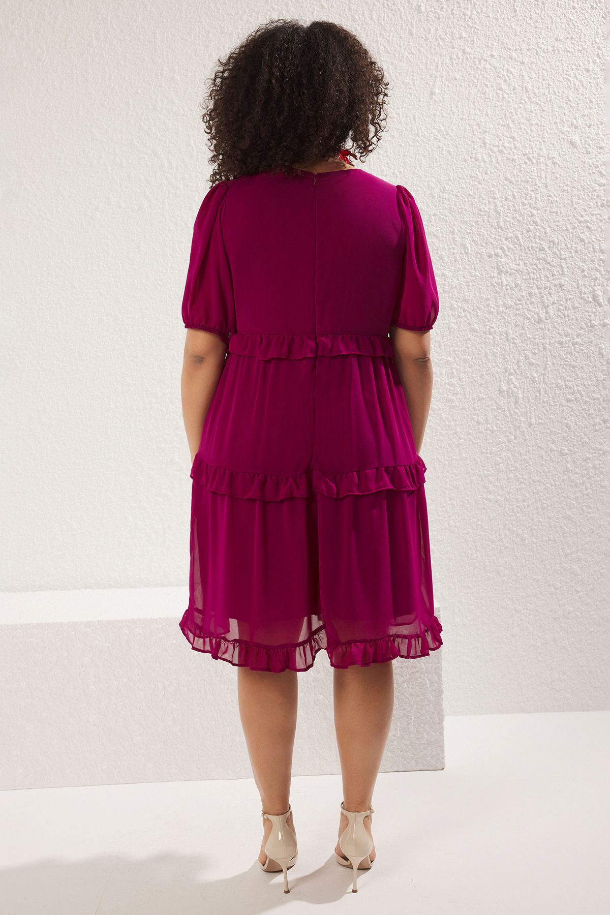 Trendyol Curve-Detailní tkané šaty Plum Tulle Tbbss23Ah00056 5