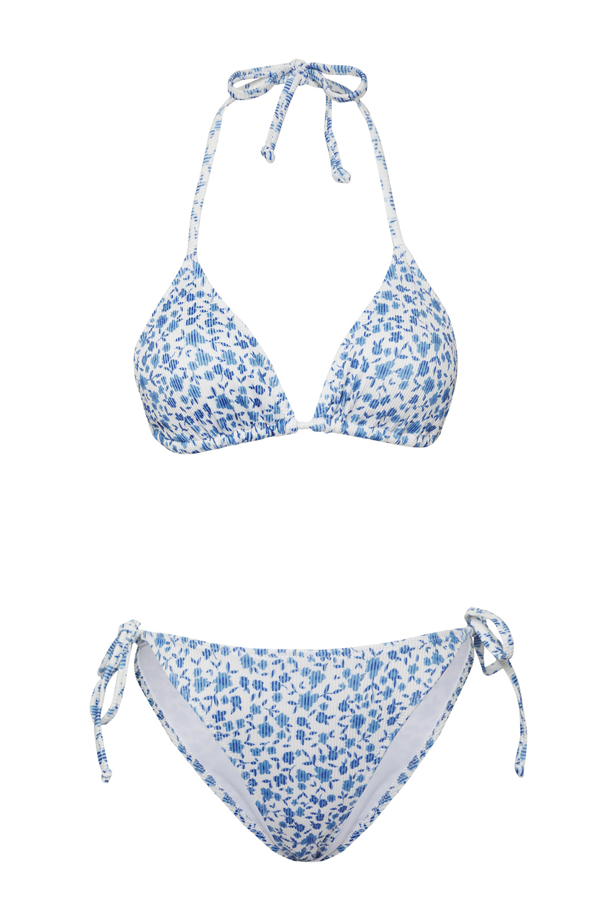 Trendyol Collection-Blau-Mehrfarbenes*St-Bikini-Set mit Blumenmuster, Dreiecksbindung und strukturierter, normaler Taille 8