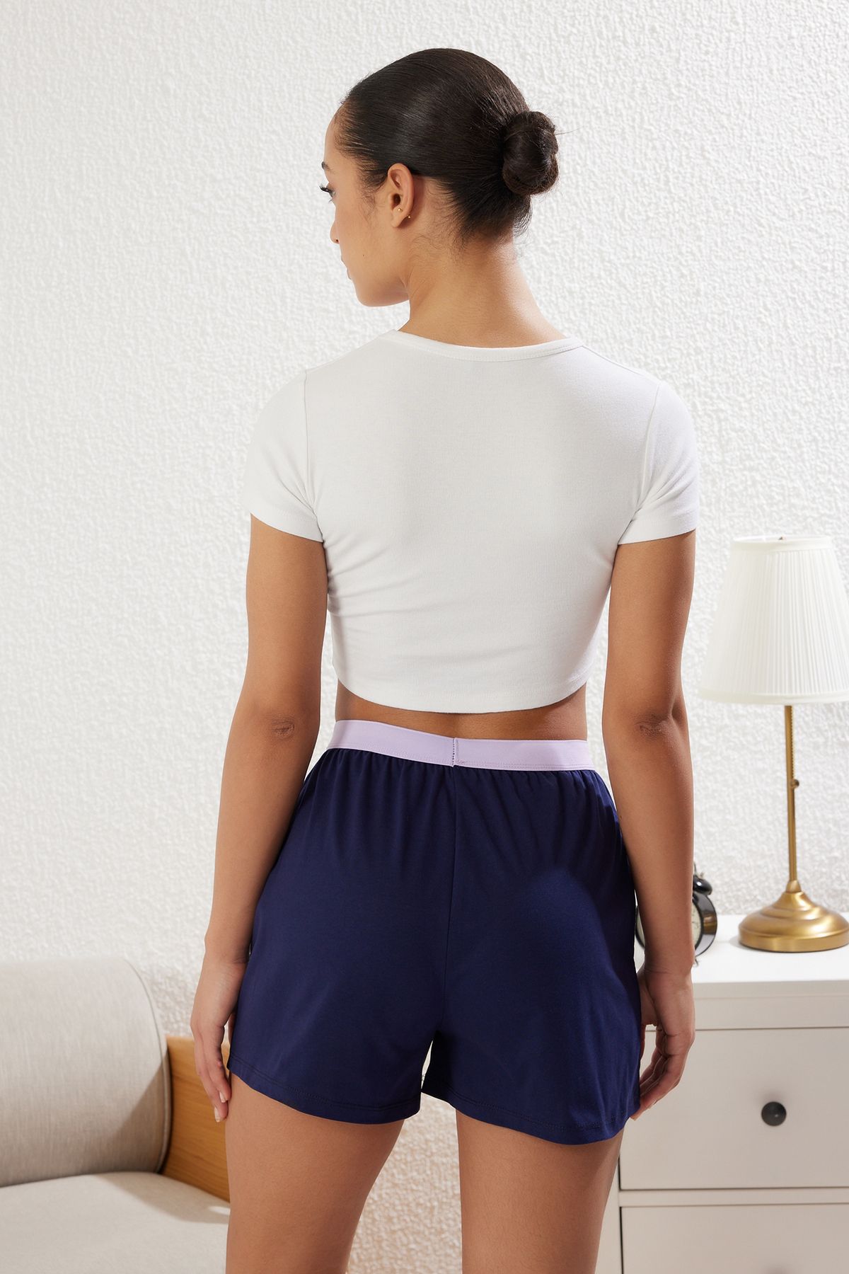 Trendyol Collection-2er-Pack gestrickte Pyjama-Unterhosen aus 100 % Baumwolle in Marineblau und Flieder – elastische Taille THMSS25PJ00004 4