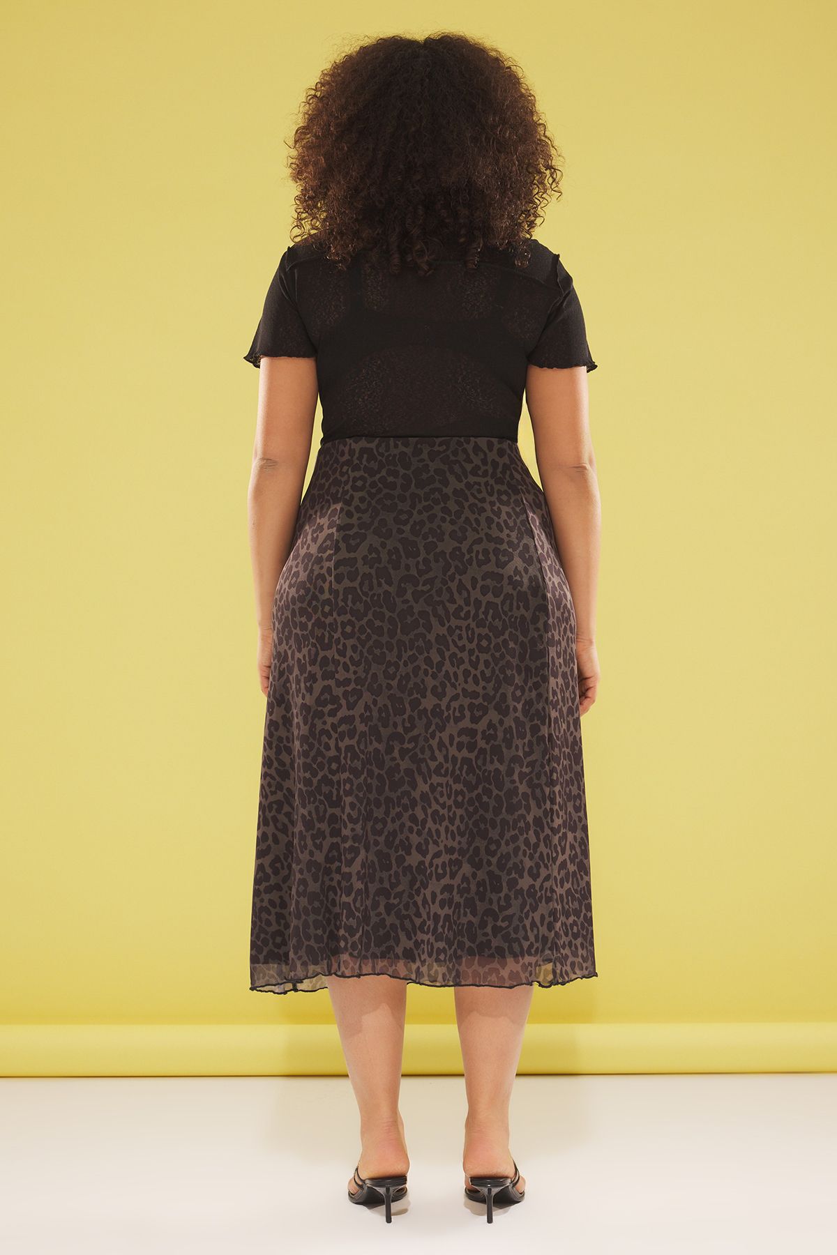 Trendyol Curve-Plus Size Khaki A-Line Leopard Print Tulle Skirt - Tbbaw25Az00006 5