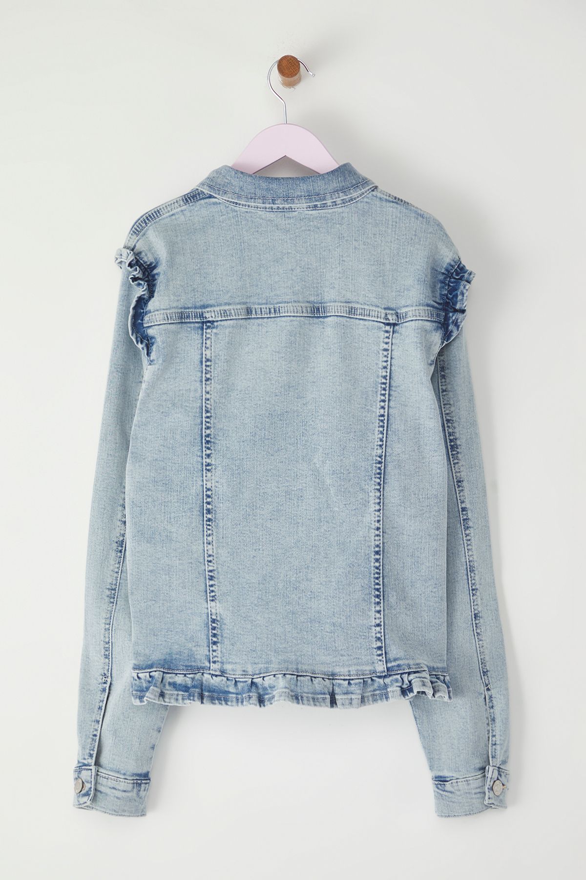 TRENDYOLKIDS-Light Blue Girls' Shoulder Ruffle Denim Jacket Tkdss25Ce00004 3