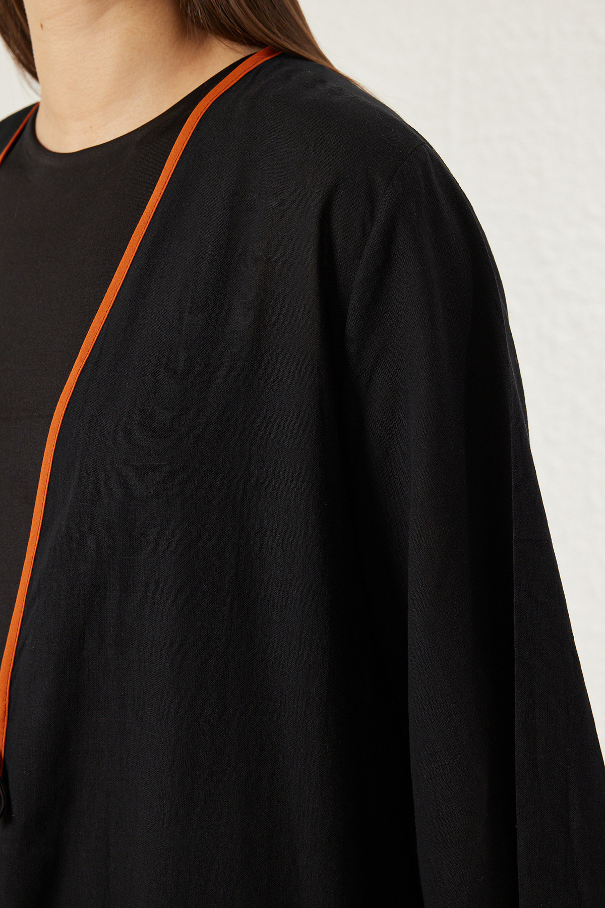 Trendyol Modest-Μαύρο μοτίβο παλάμης με λεπτομέρεια υφαντό κιμονό 100% βαμβάκι TCTSS25KK00000 4