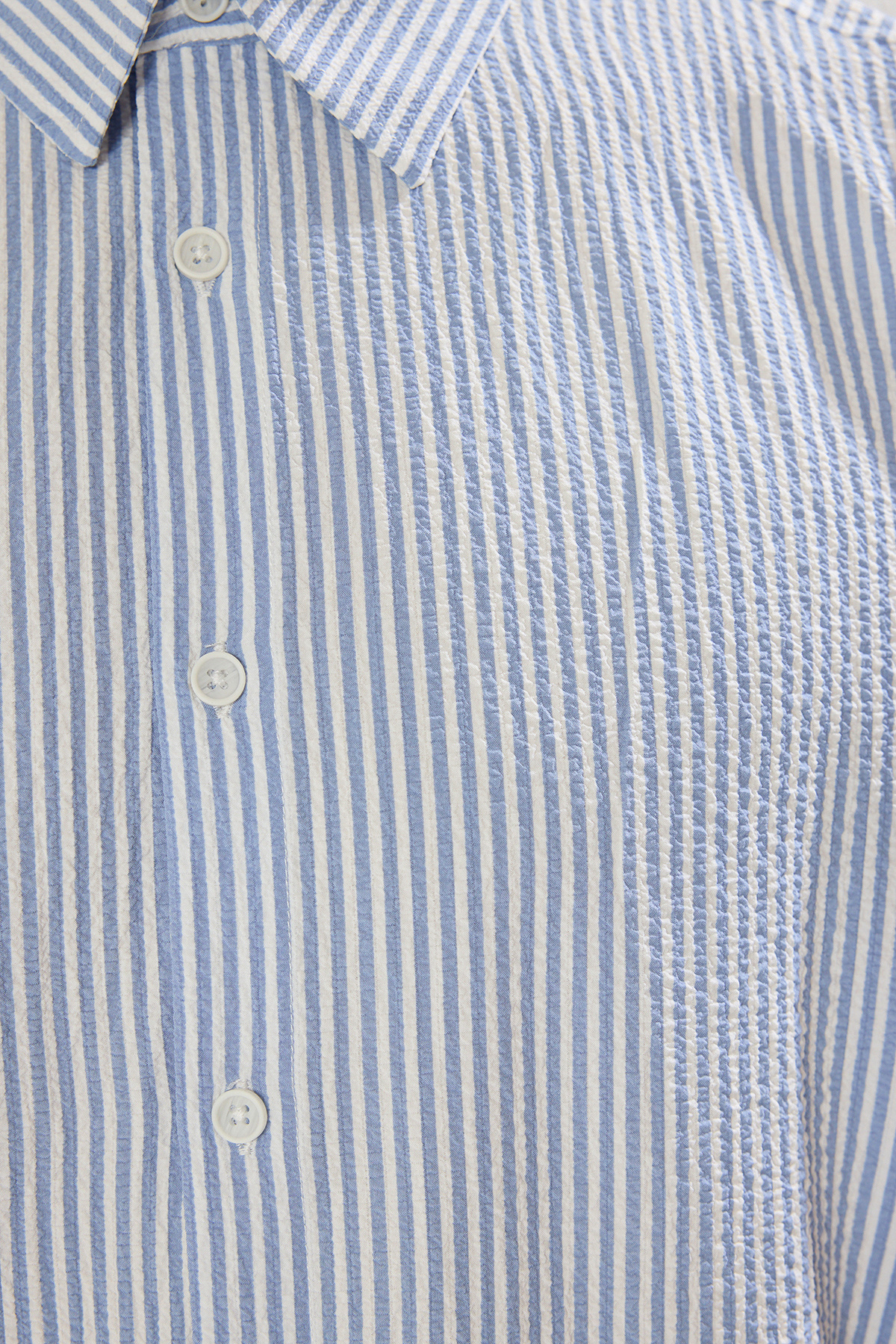 Trendyolmilla  Mavi Oversize Çizgili Gofre Esnek Rahat Kumaş Örme Gömlek TMNSS25GO00024 - Görsel 6