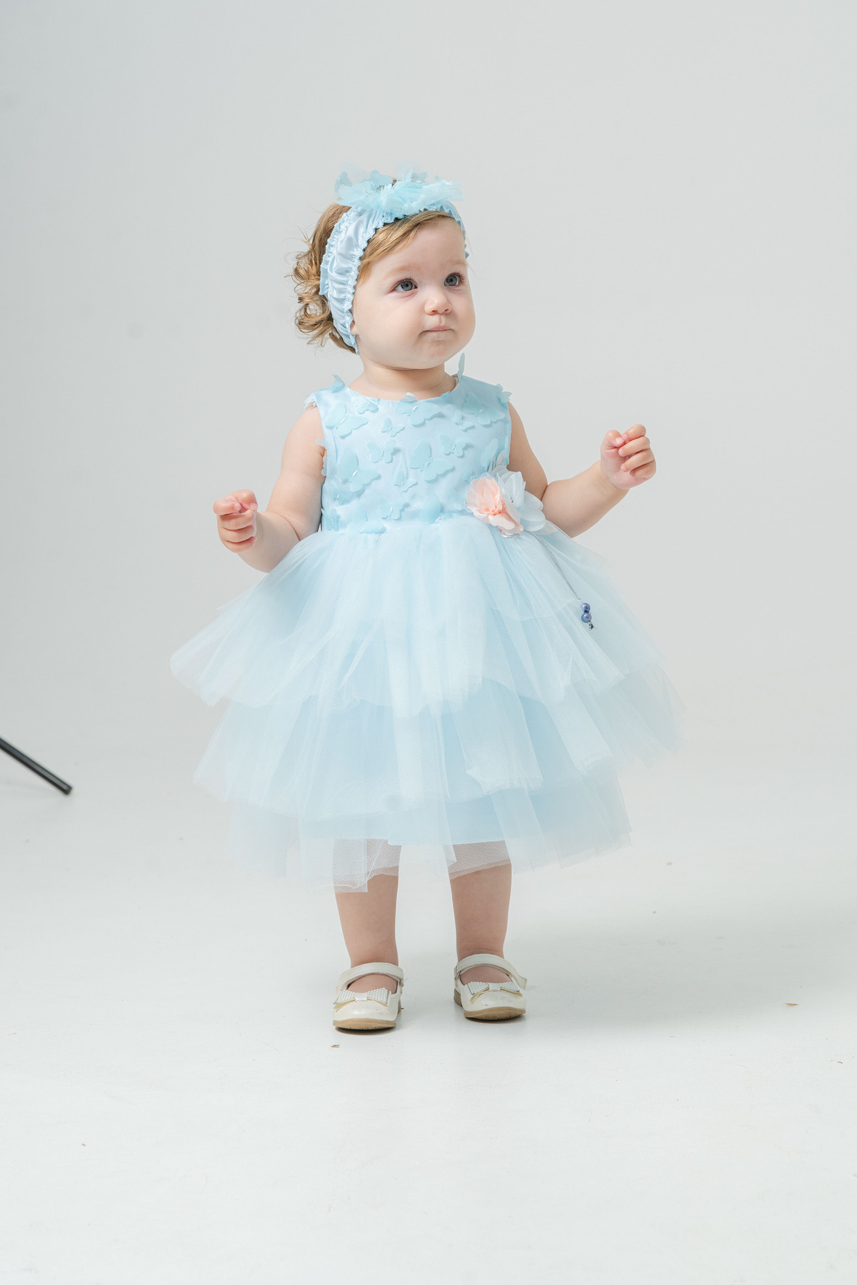 Eray Kids Kız Bebek Abiye Elbise Kelebekli Kat Kat Etekli Toka Hediyeli fotoğrafı 5 (önizleme)