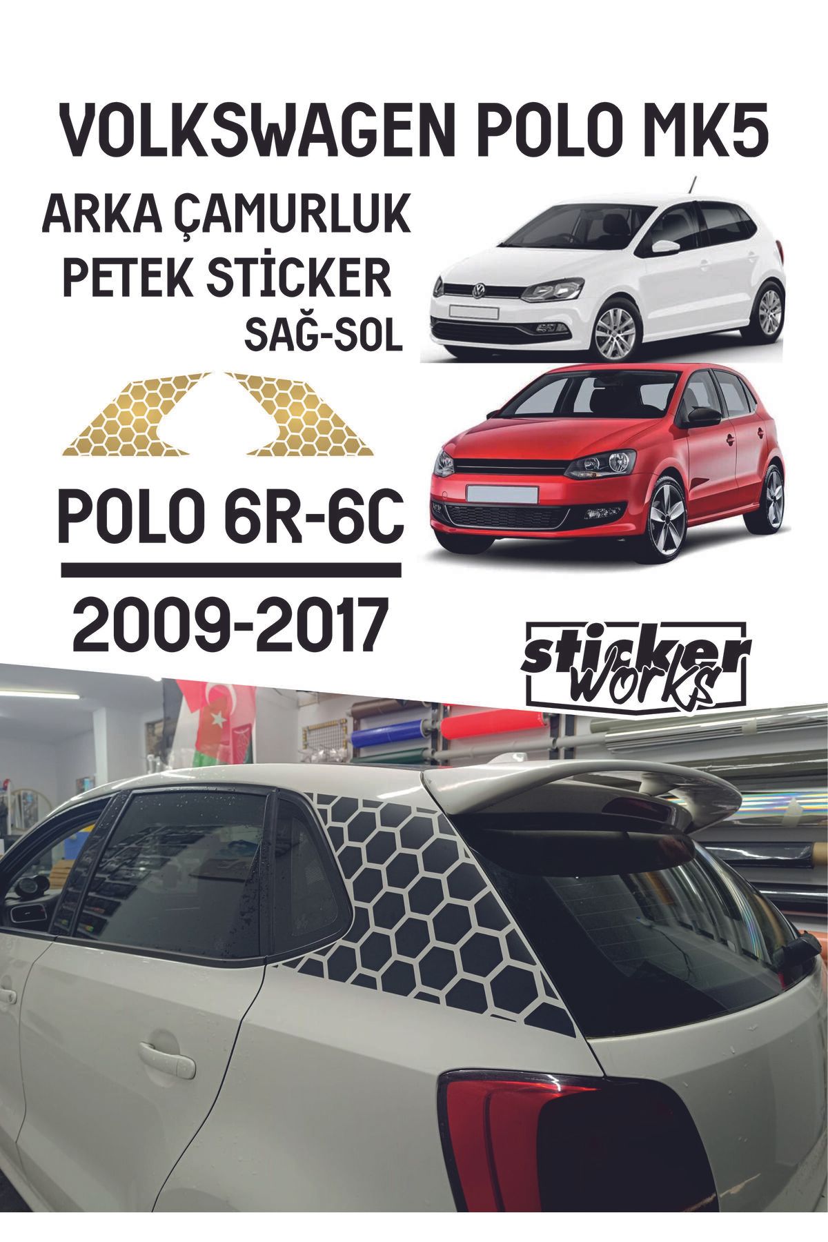 Sticker Works Vw Polo Arka Çamurluk Petek Sticker - Altın Sarı