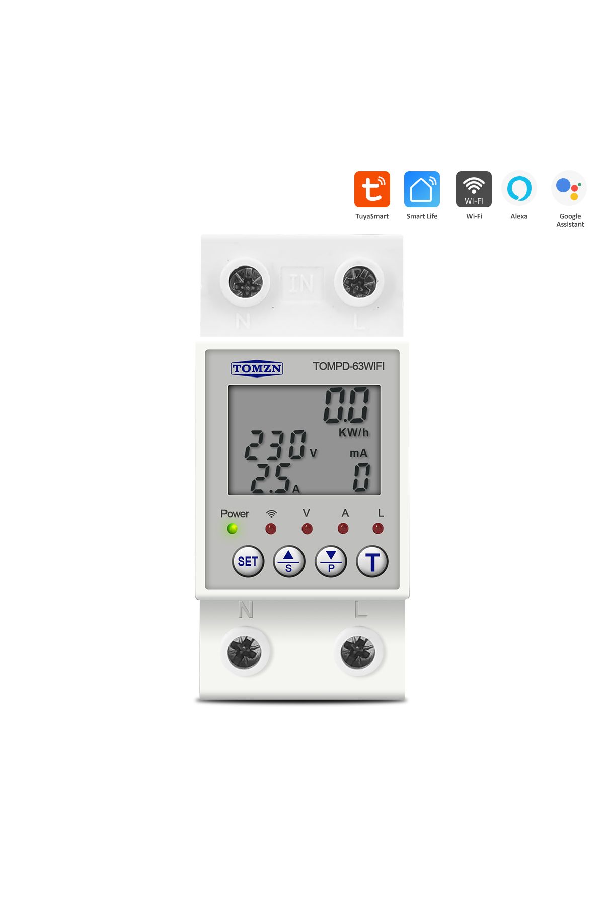 TOMZN-1-63a Reclosable Smartlife Tuya Wifi Circuit Breaker 63a 110v 220v Energy Meter Metering Timer With 8