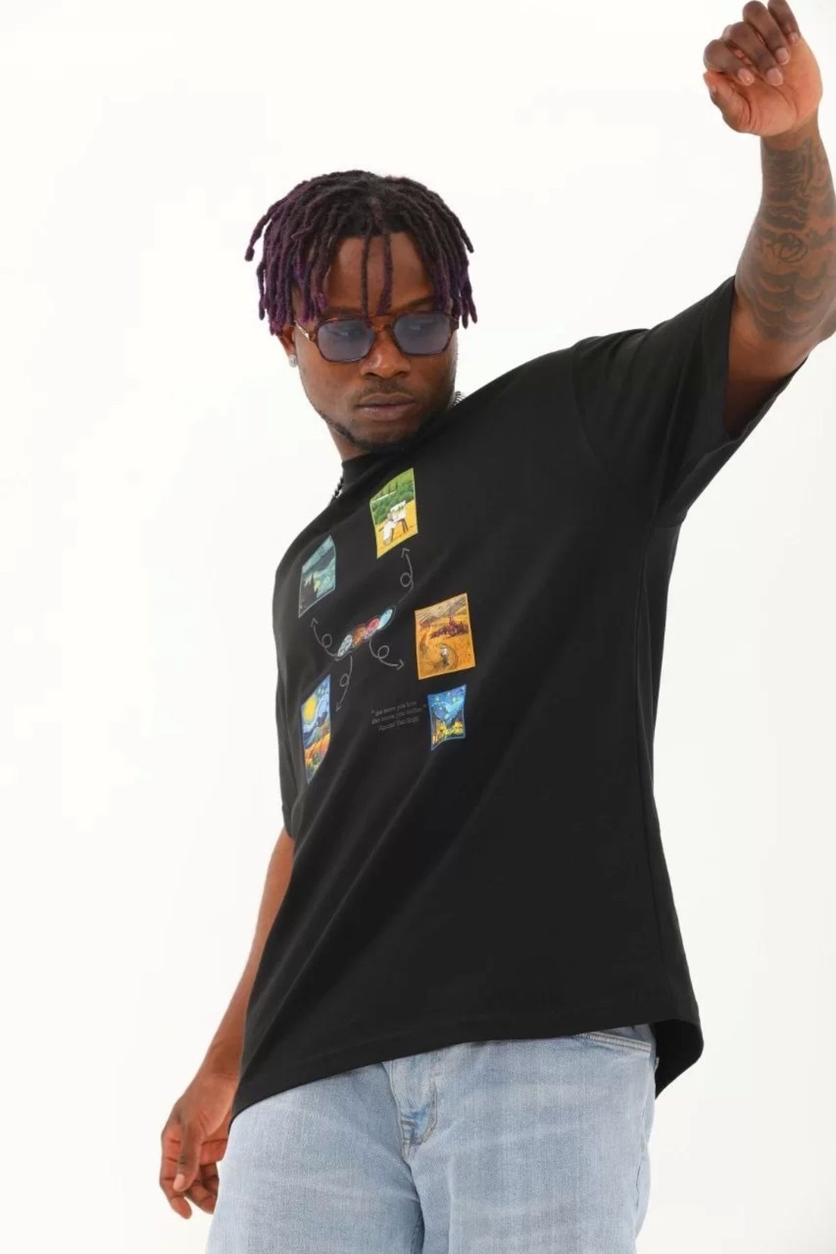 CVS Unisex Oversize Baskılı Bisiklet Yaka T-Shirt - Siyah