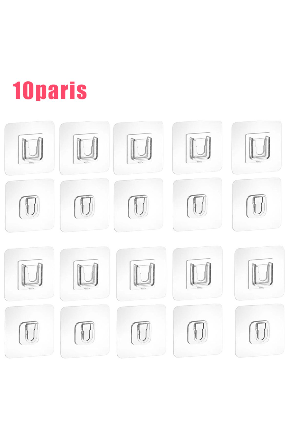 Choice-10 Pairs Double-sided Adhesive Wall Hooks Multi-purpose Transparent Hooks Waterproof Clothes Hats To 1
