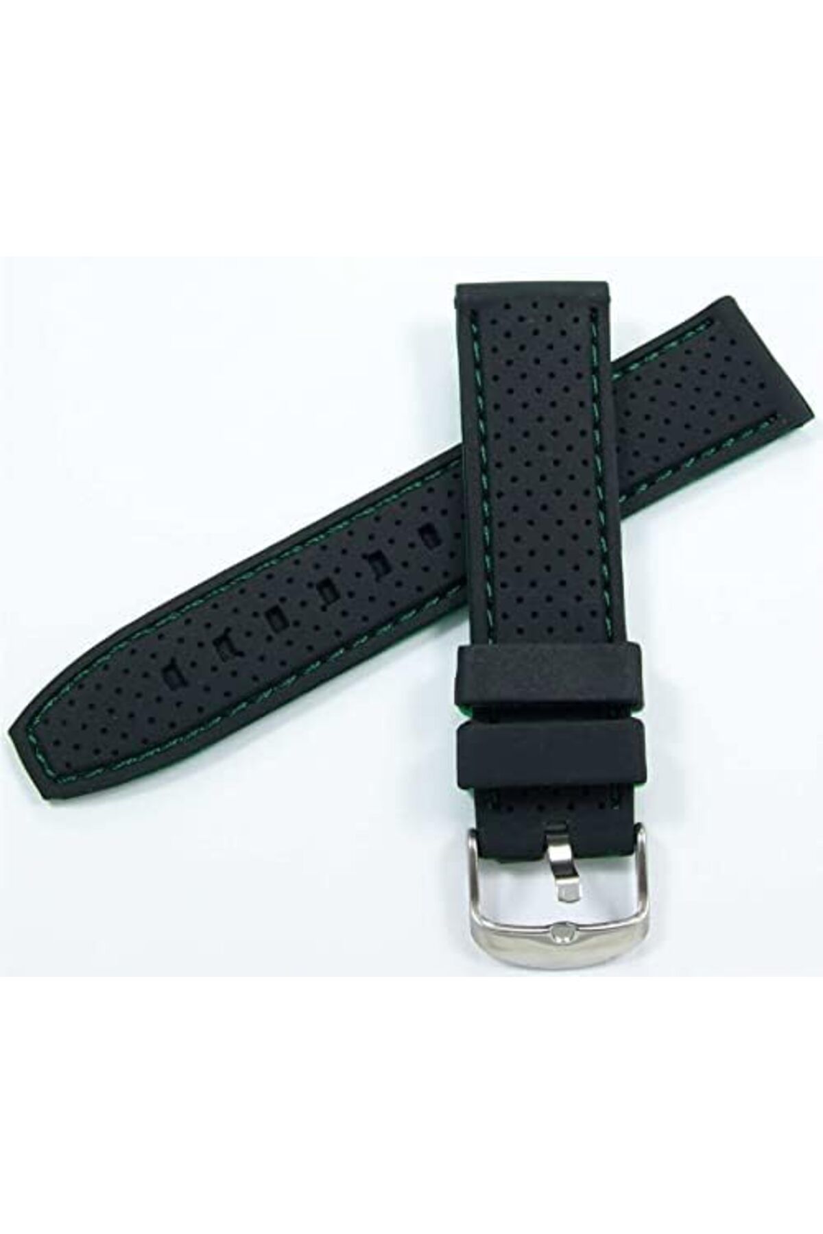 STOREMAX-Green Stitched Black Rubber Silicone Sports Watch Band Strap 2