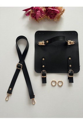 zg hobi aksesuar Örgü Çanta Kapak ve Askı Seti - Siyah Renk