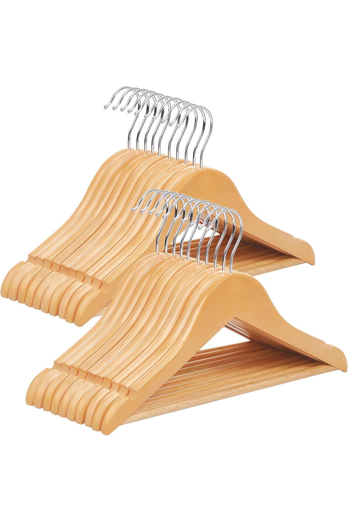 STOREMAX nffashopm Çocuk Ahşap Askıları, 20'li Paket, Çentikli Askı, 360 Derece Döner Kanca, Doğal, 3