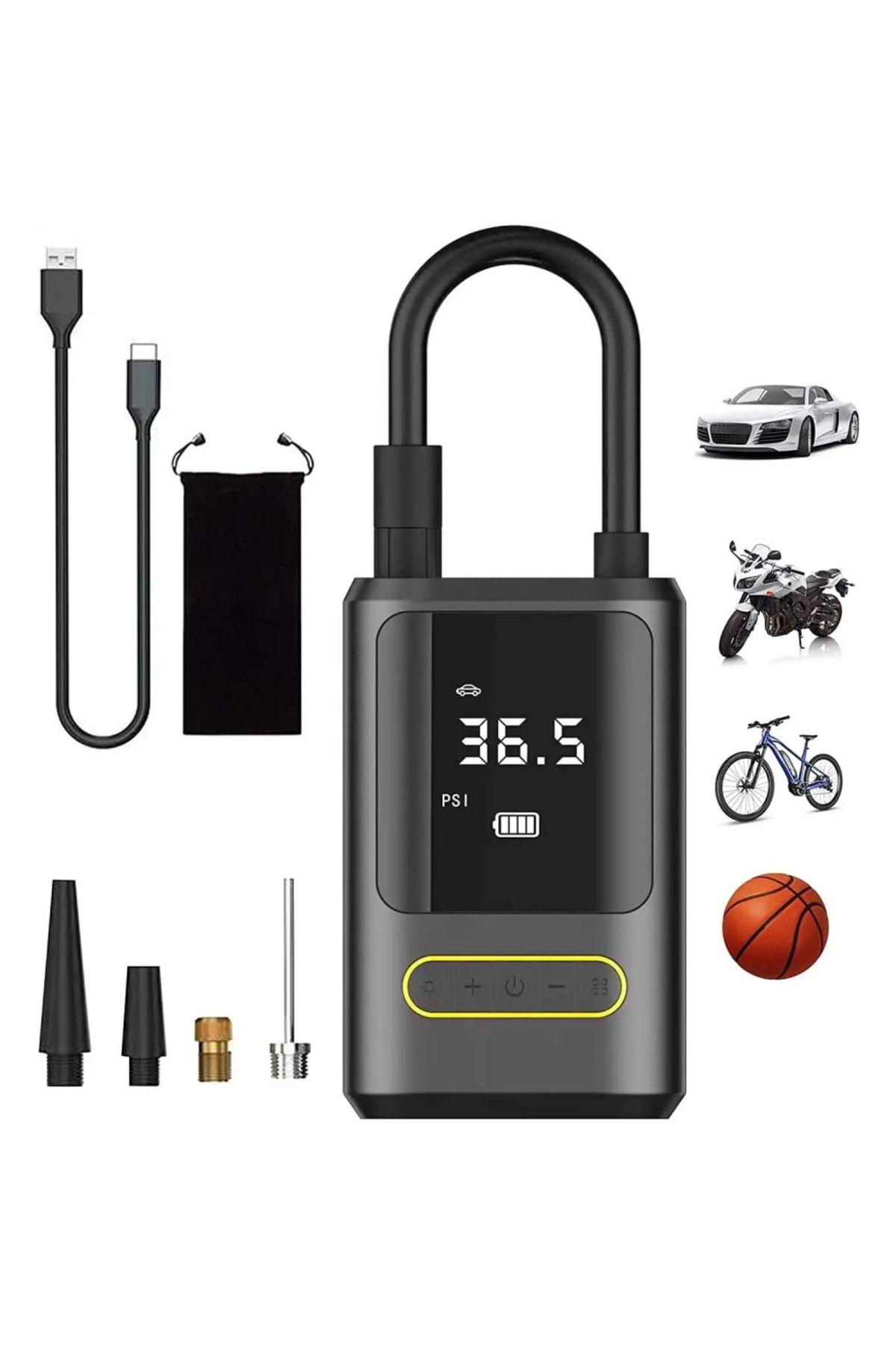 LiderGlobal 4 in 1 Çok İşlevli 150 PSI 7.4 V 8000 mAh Powerbank Özellikli Hava Kompresörü