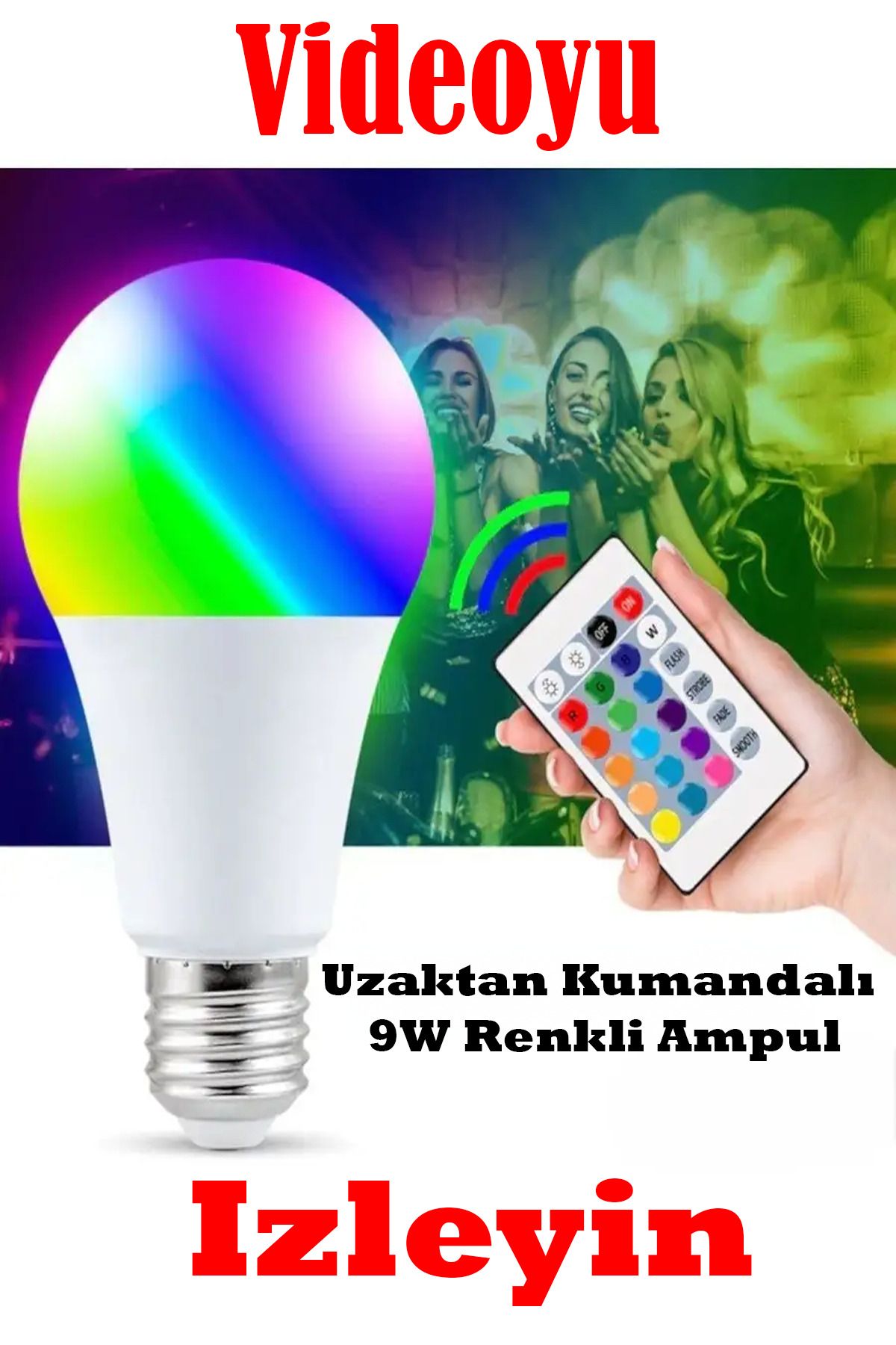 YTE Videolu Uzaktan Kumandalı RGB(Renkli)" + Beyaz 9W Led Ampul Fonksiyonlu