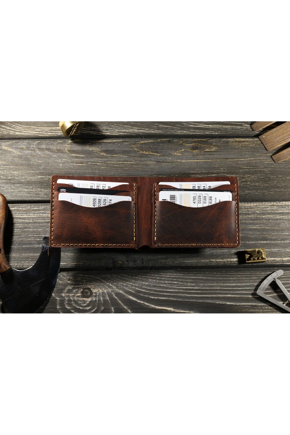 griffon leathers goods craft %100 Hakiki Dana Derisi El Dikişi İsme Özel Erkek Cüzdanı