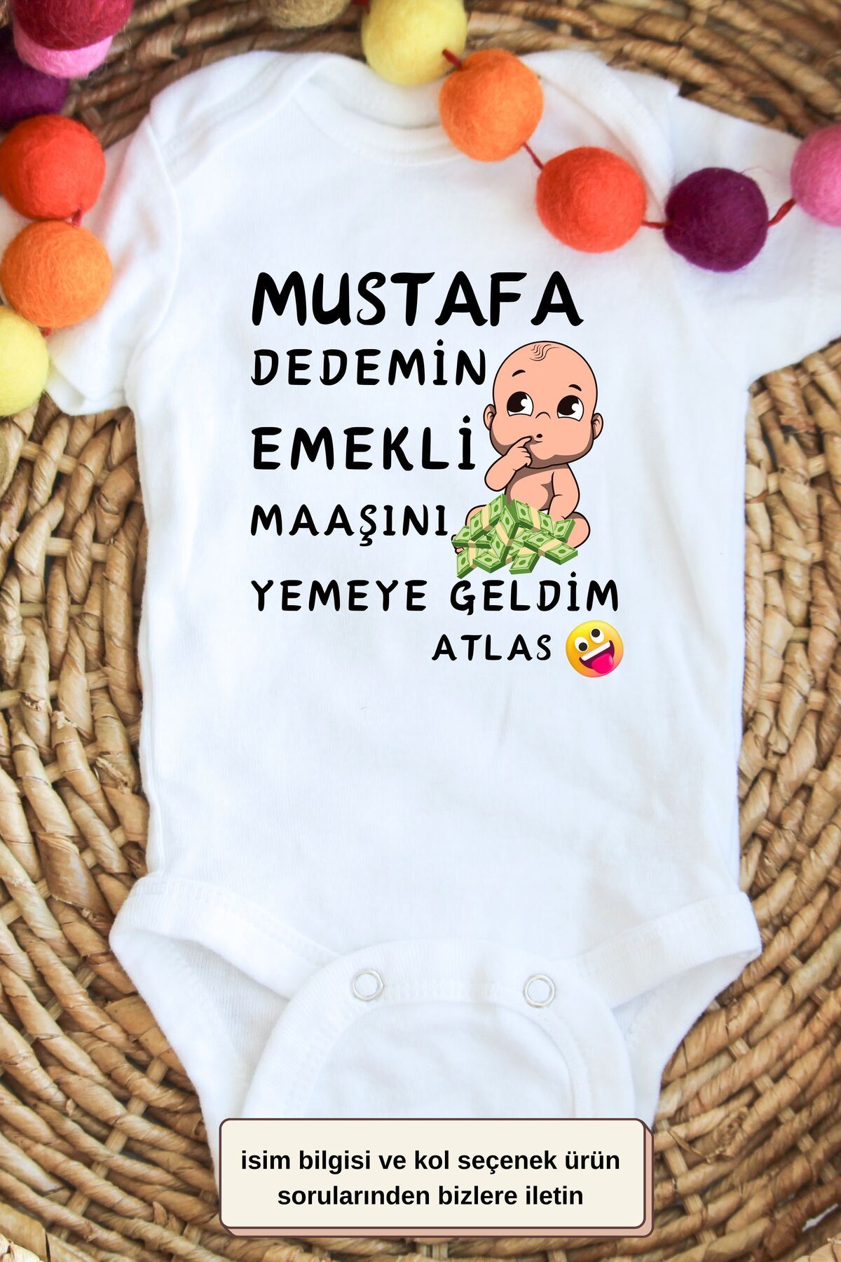 Asilcomkids Dedemin Emekli Maaşını Yemeye Geldim Yazılı Kişiye Özel Bebek Zıbın