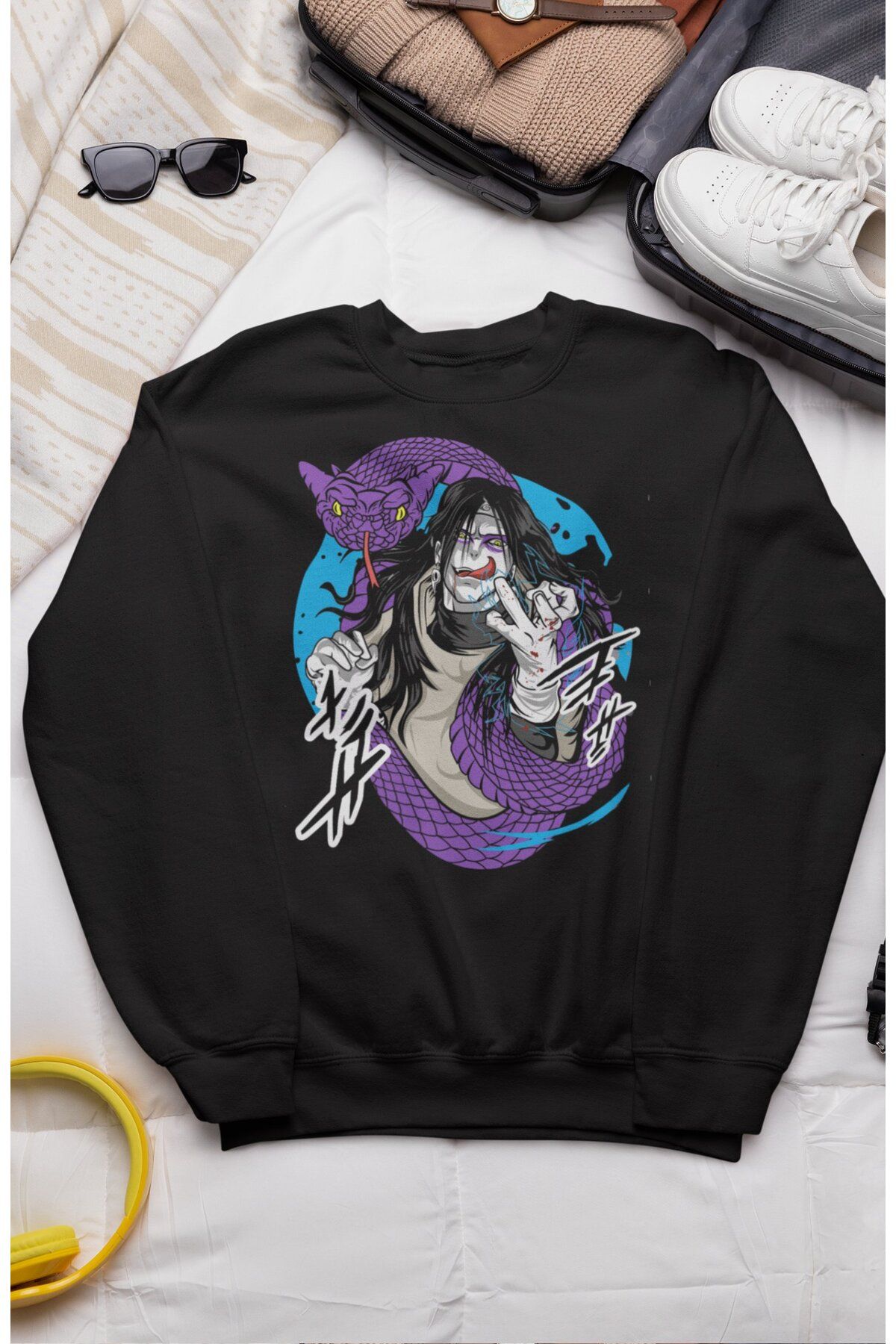 Fuddy Moda Hanorac Oversize Cu Imprimeu Orochimaru Fără Glugă, Hanorac Unisex Cu Tematică Naruto Anime Masculin - 4XL