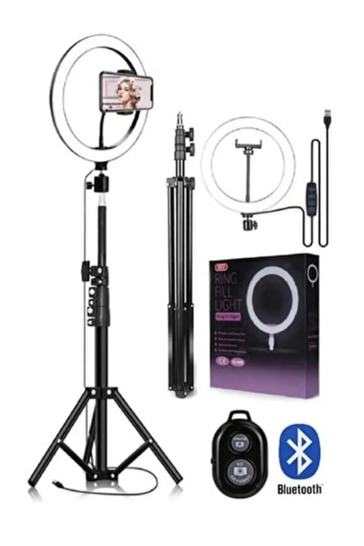 ENAHSEN Ring Light Bt Kumandalı Işık 120 Led Tiktok Tripod Işıklı Makyaj Işığı 10 Inç 2.1 Mt Tripod