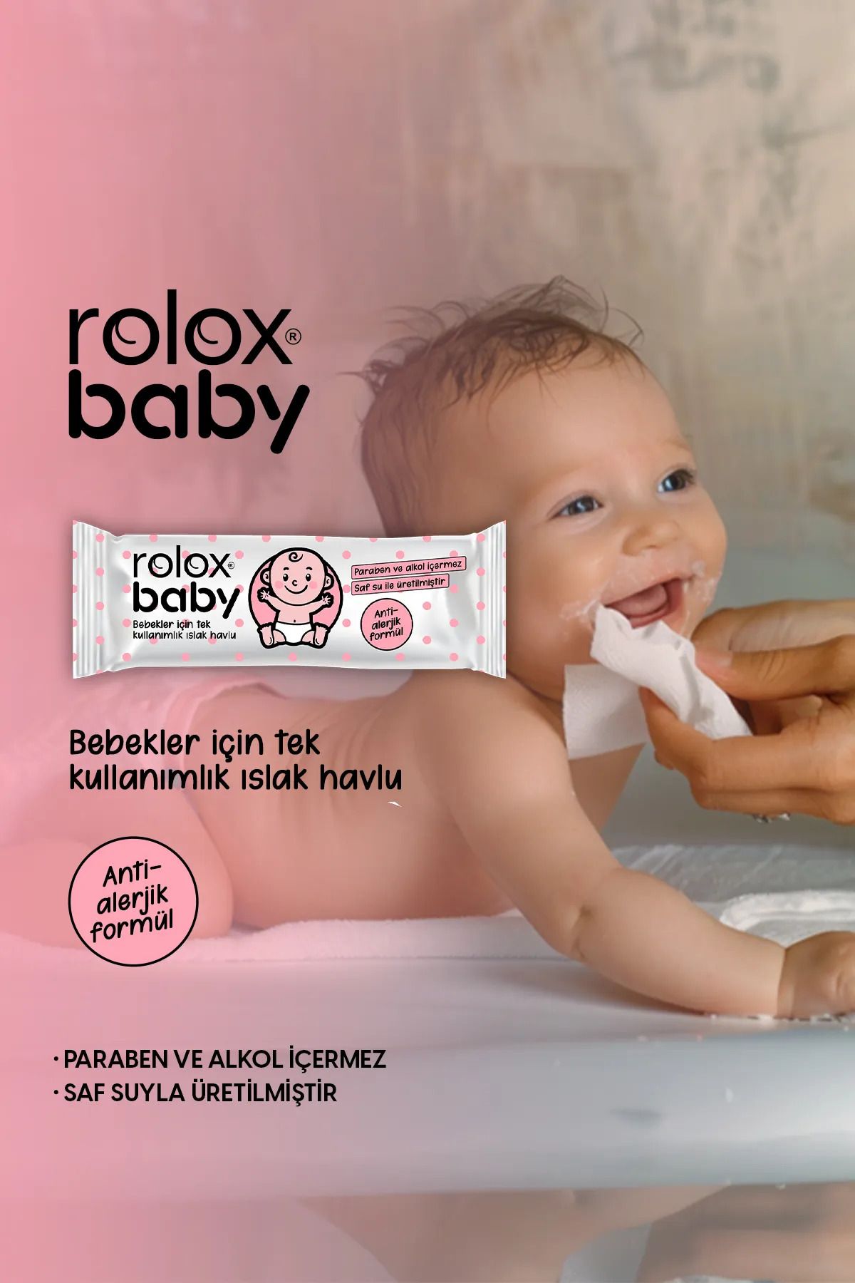 Rolox Baby - 25 Paket – Bebekler İçin Tek Kullanımlık Islak Havlu