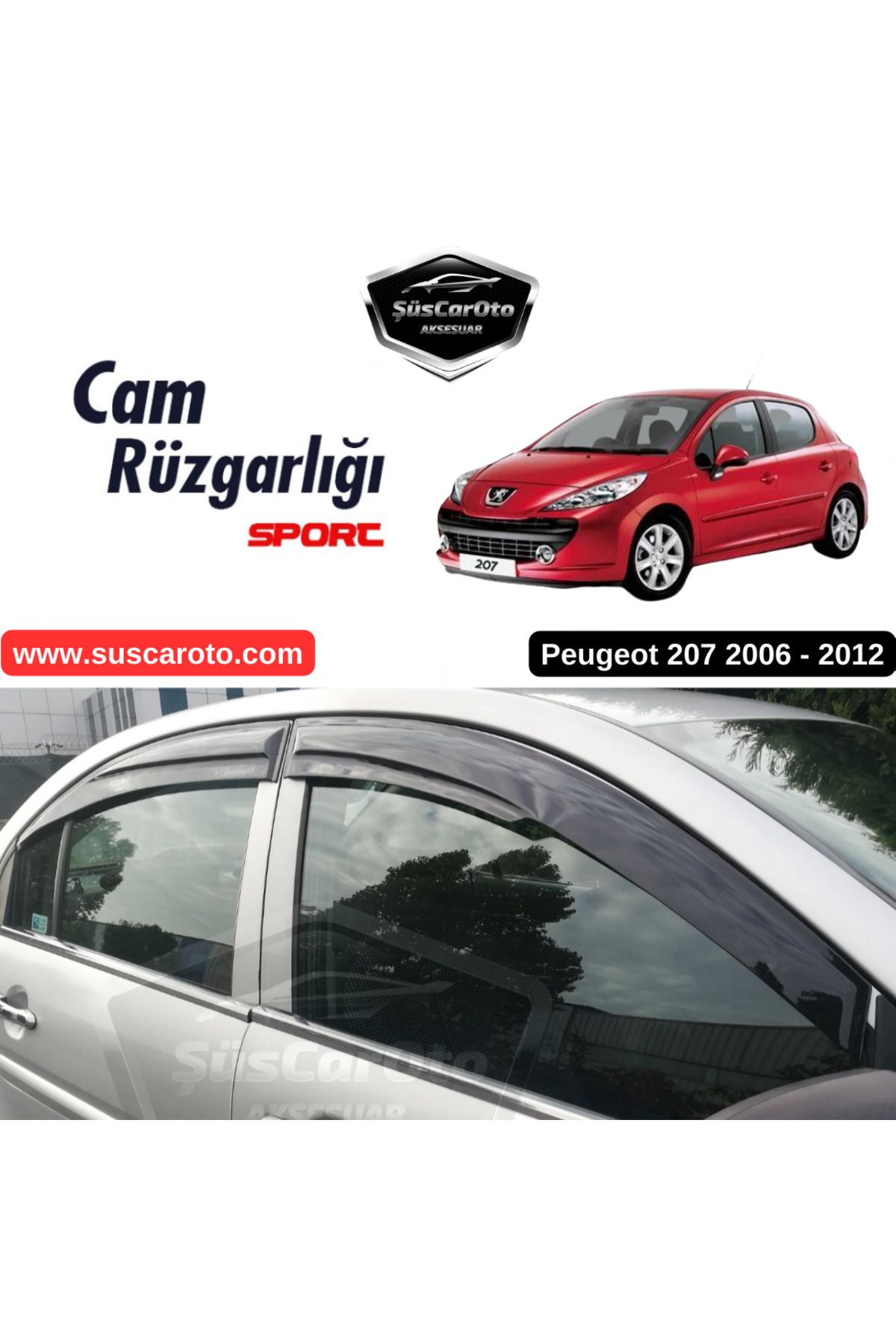 caralp Peugeot 207 2006-2012 Uyumlu Mugen Cam Rüzgarlığı Seti Piano Black 4'lü İthal