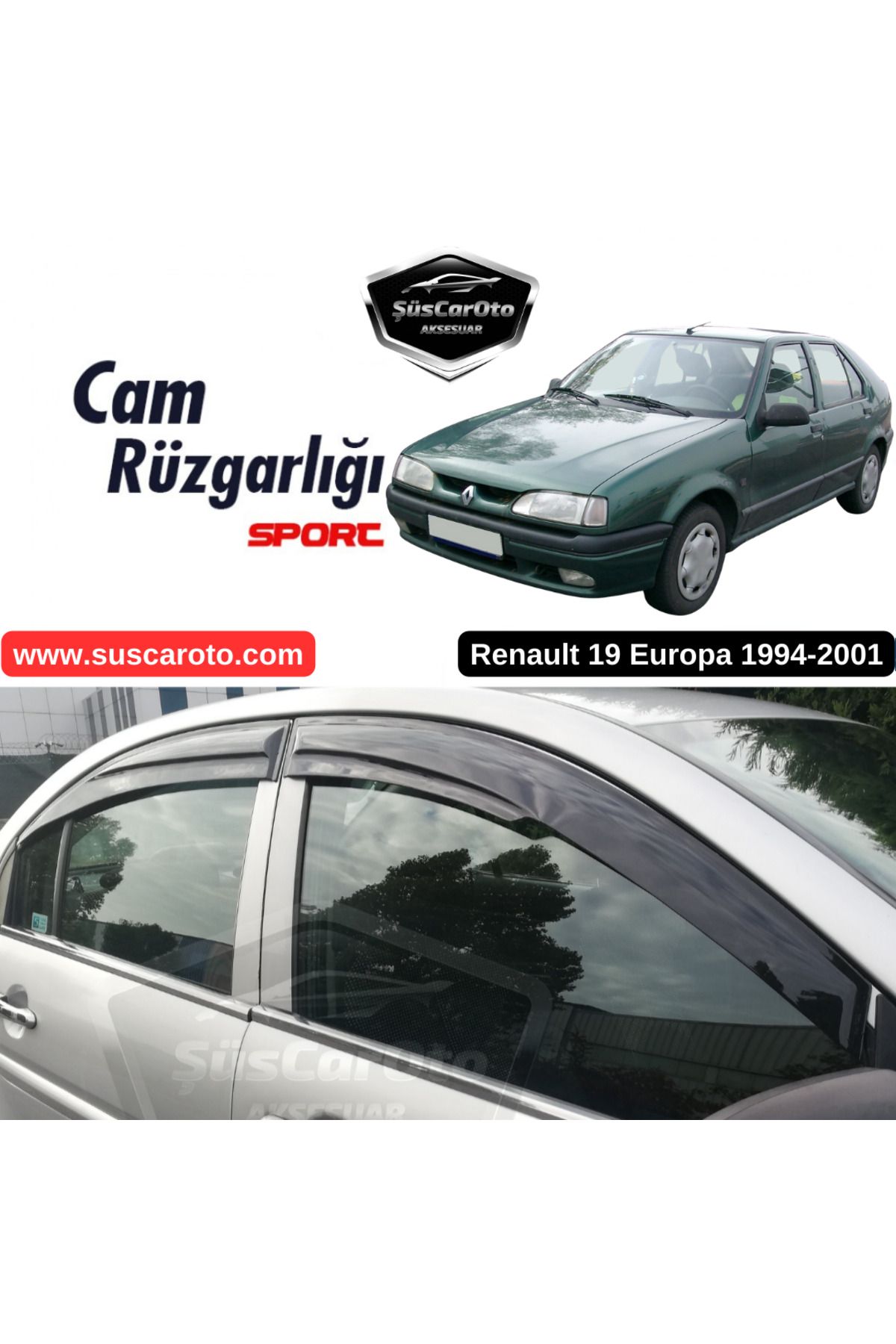 caralp Renault 19 Europa 1994-2001 Uyumlu Mugen Cam Rüzgarlığı Seti Piano Black 4'lü İthal