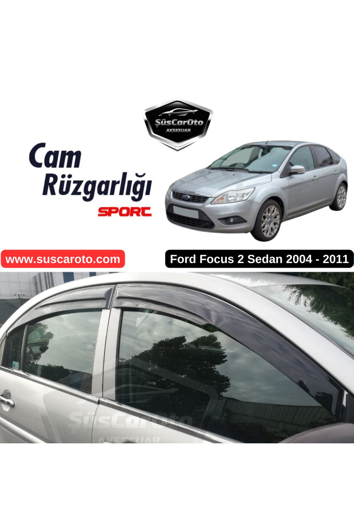 caralp Ford Focus 2 - 2.5 Sedan 2004-2011 Uyumlu Mugen Cam Rüzgarlığı Seti Piano Black 4'lü İthal