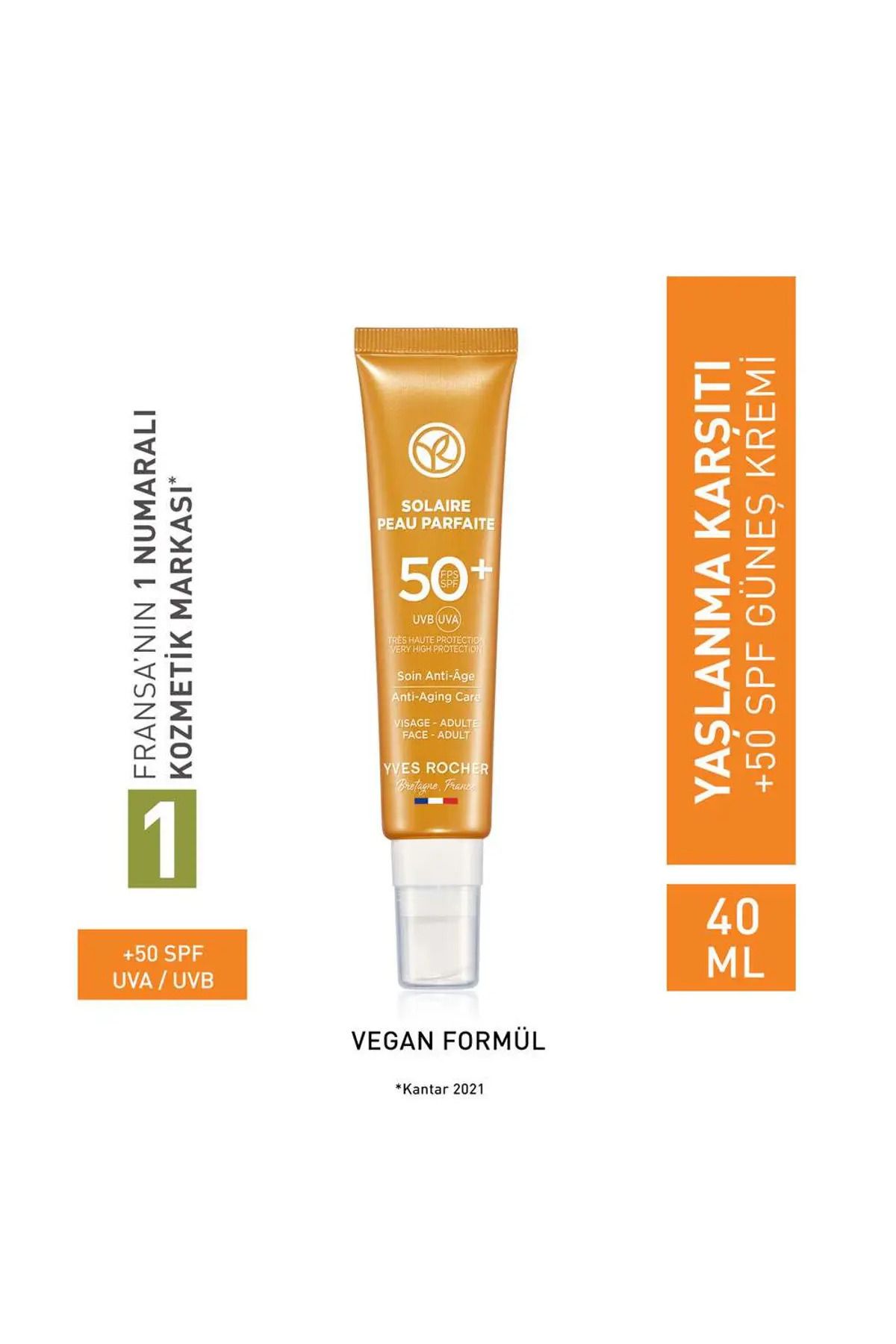 Yves Rocher Yüz Güneş Kremi - SPF 50+ - Yaşlanma Karşıtı / Solaire Peau Parfaite-40 ml