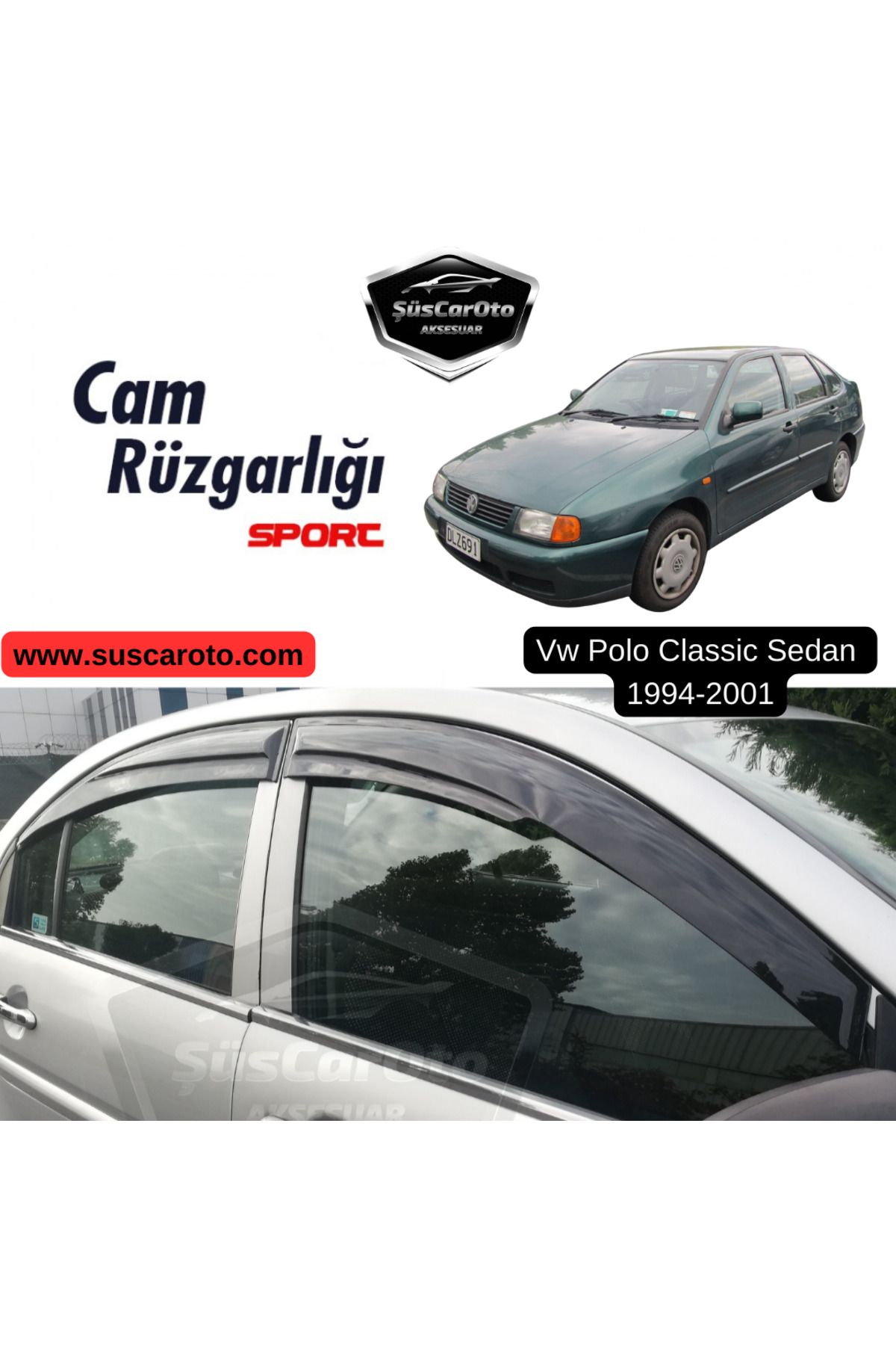 caralp Vw Polo Classic Sedan 1994-2001 Uyumlu Mugen Cam Rüzgarlığı Seti Piano Black 4'lü İthal