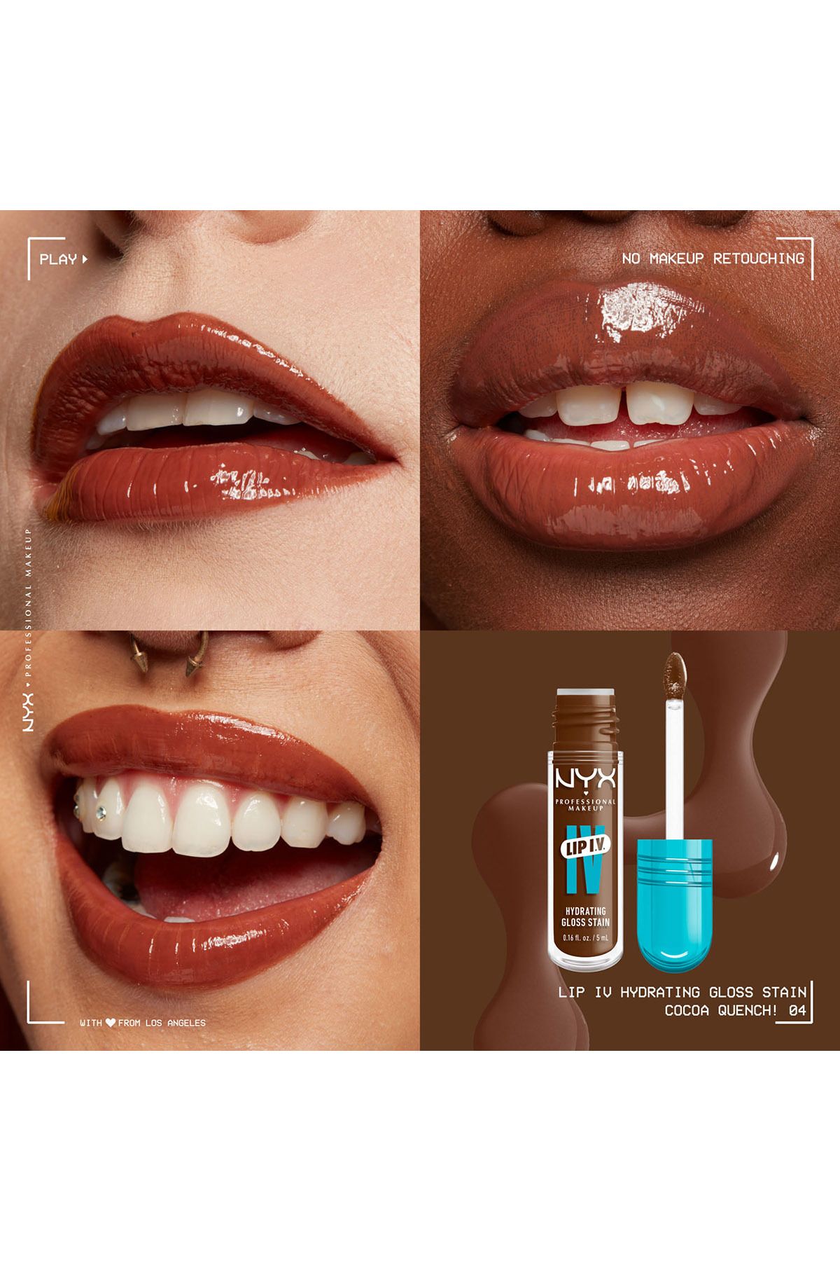 NYX Professional Makeup-Lip IV Hydrating Gloss Stain, Lip Gloss, Up to 12HR Hydration,Cocoa Quench! 8